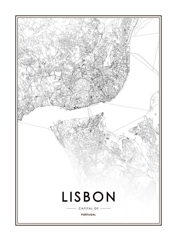 Lisbon Map Poster (50x70 cm) -  Schwarz-Weiß-Bilder