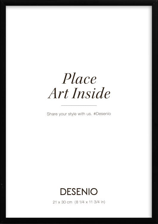 Black metal frame with a clear acrylic glass, perfect for showcasing posters or art prints.