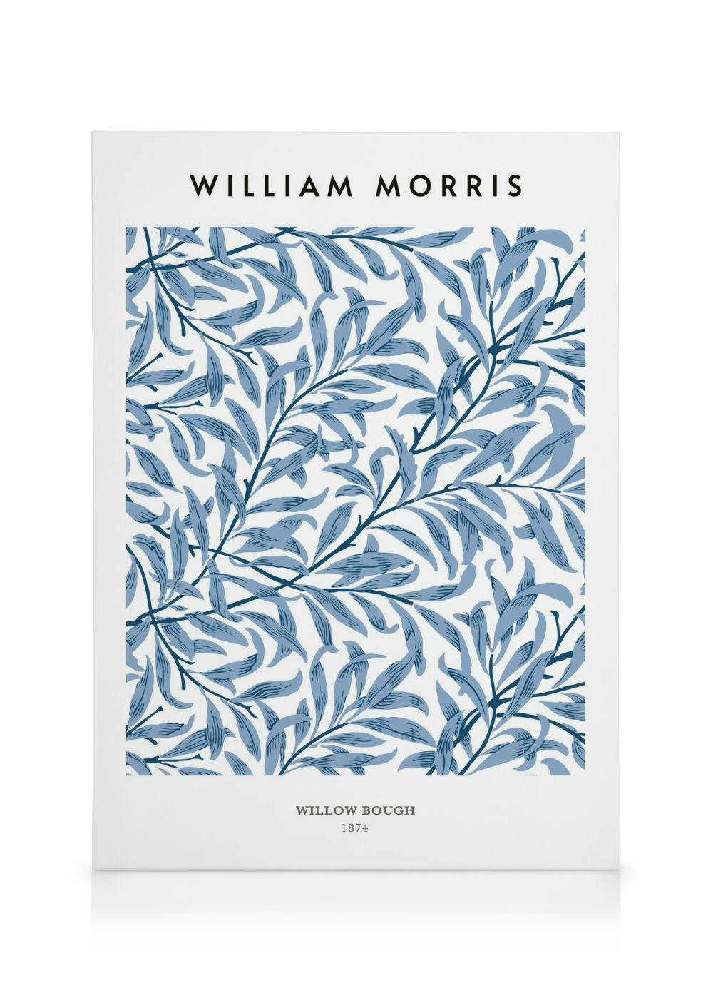 William Morris Willow Bough No2 canvas, featuring intricate blue-green leaves and branches on a white background.