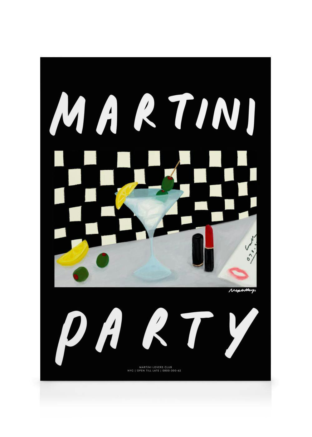 Nephthys Foster - Martini Party Lerret (50x70 cm - Svart Ramme)