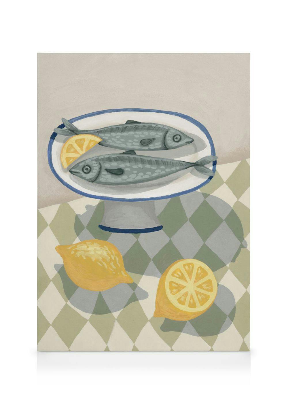 Telas decorativas Sardines with Citrus Tela (50x70 cm - Moldura Preta)