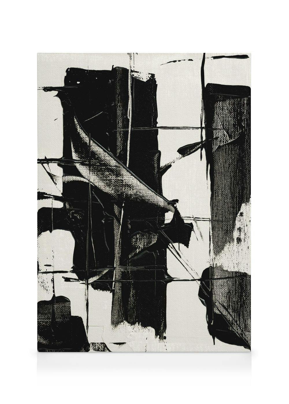 Obraz na płótnie: czarne pociągnięcia pędzla, grube linie, abstrakcyjny wzór na białym tle, sztuka nowoczesna.