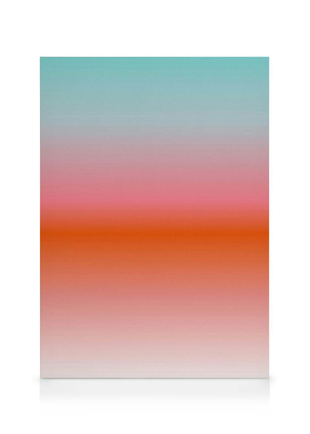 Malibu Morning canvas art with a vibrant gradient from turquoise to pink and orange, resembling a sunrise or sunset.