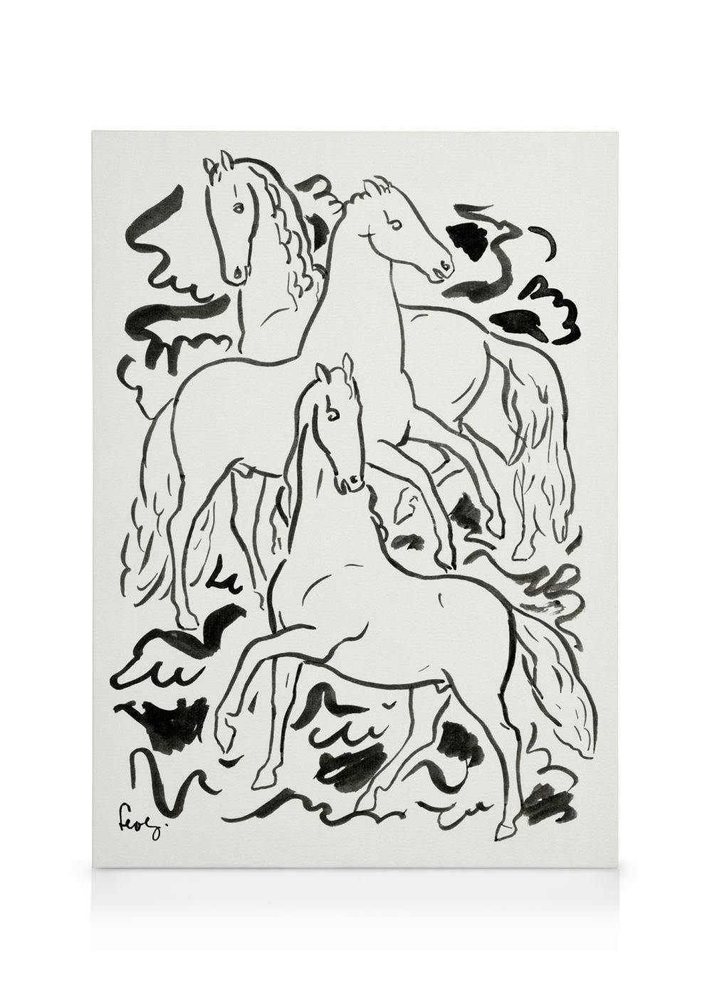 Canvastavlor Leo Gestel - Three Horses Canvastavla (50x70 cm - Svart ram)