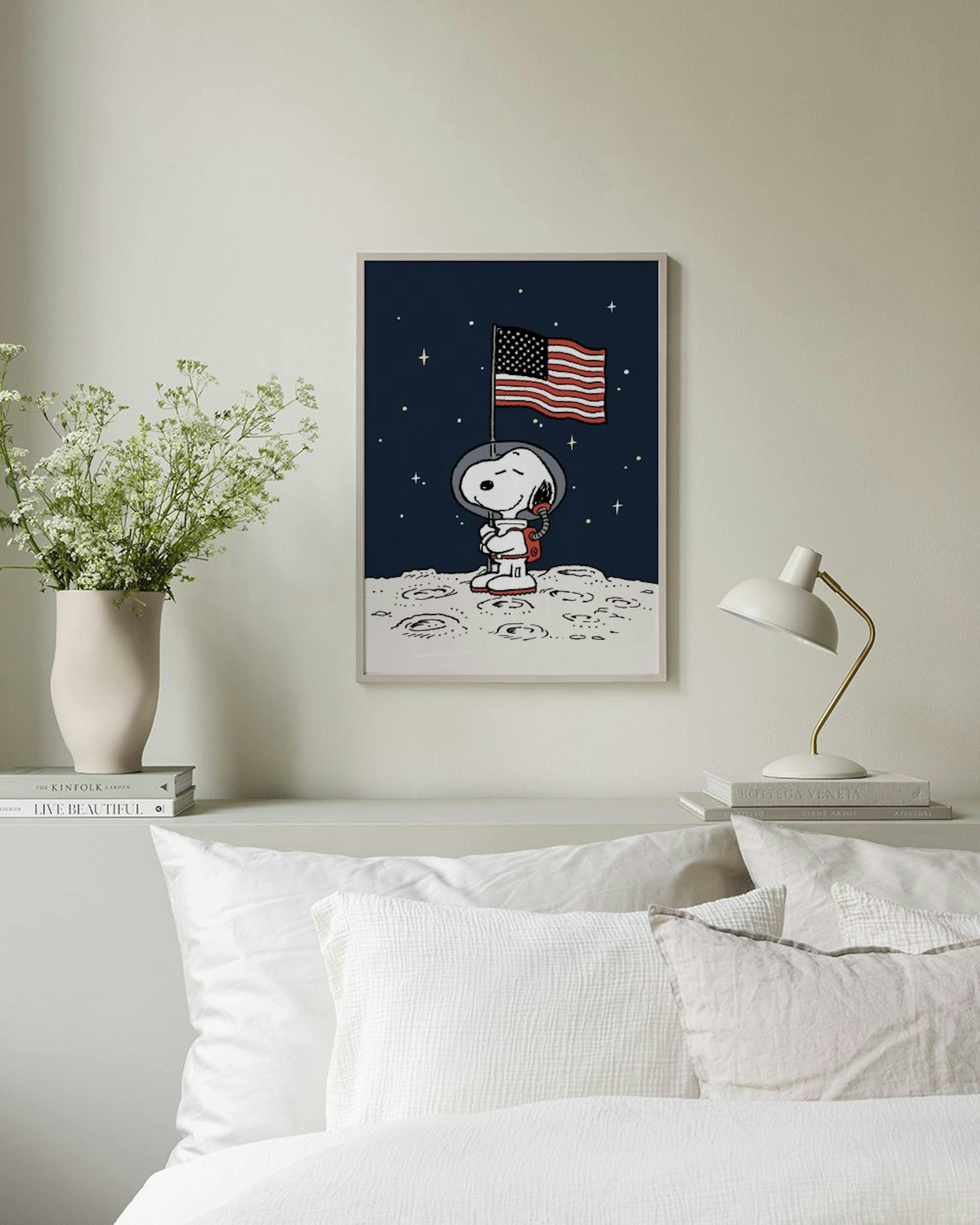 Snoopy Flag on the Moon Poster