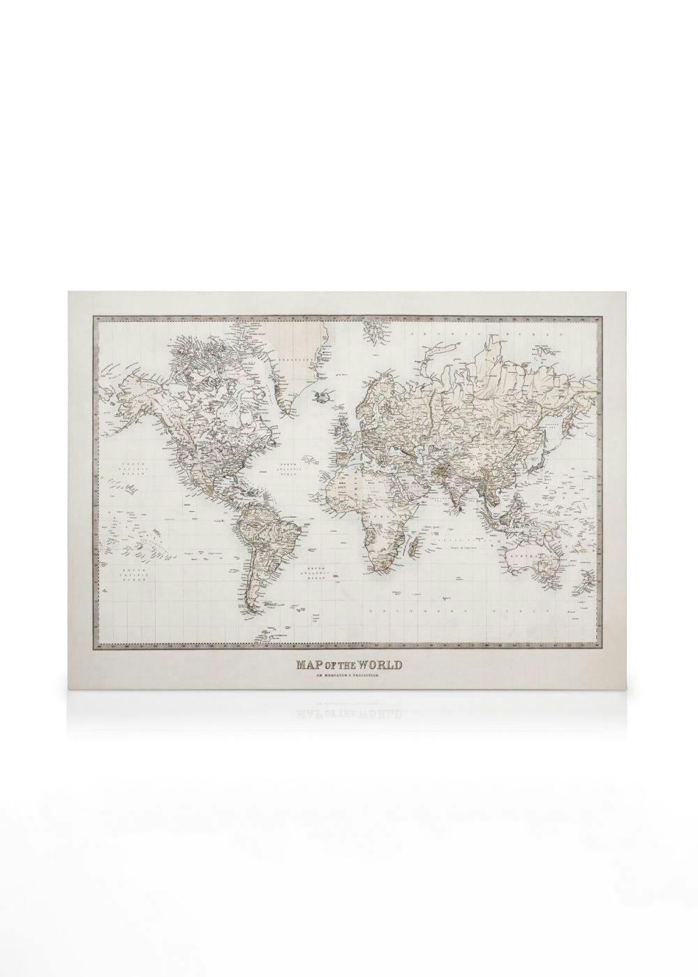 Telas decorativas Map of the World Tela (50x70 cm - Moldura Preta)