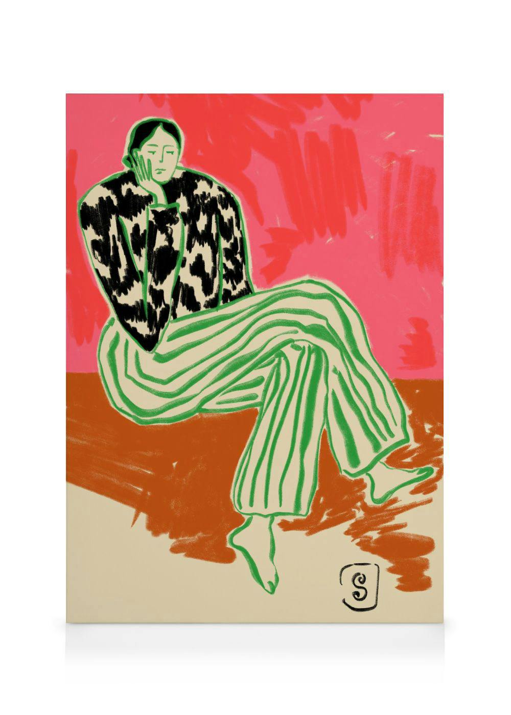 Canvas Schilderijen Sandra Poliakov - Calm Woman Portrait Canvas (70x100 cm - Fotolijst Zwart)