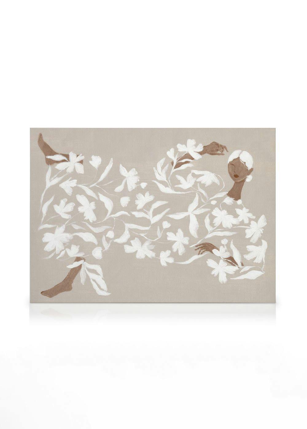 Canvas Prints Lady in White Floral Dress Canvas print (50x70 cm - Black Frame)
