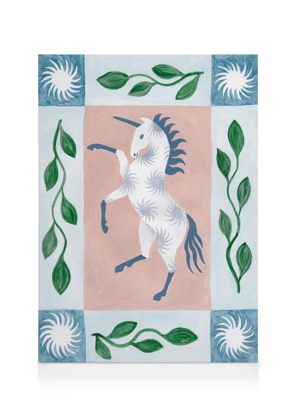 Canvas Schilderijen Unicorn Dancing Canvas (50x70 cm - Fotolijst Eiken)