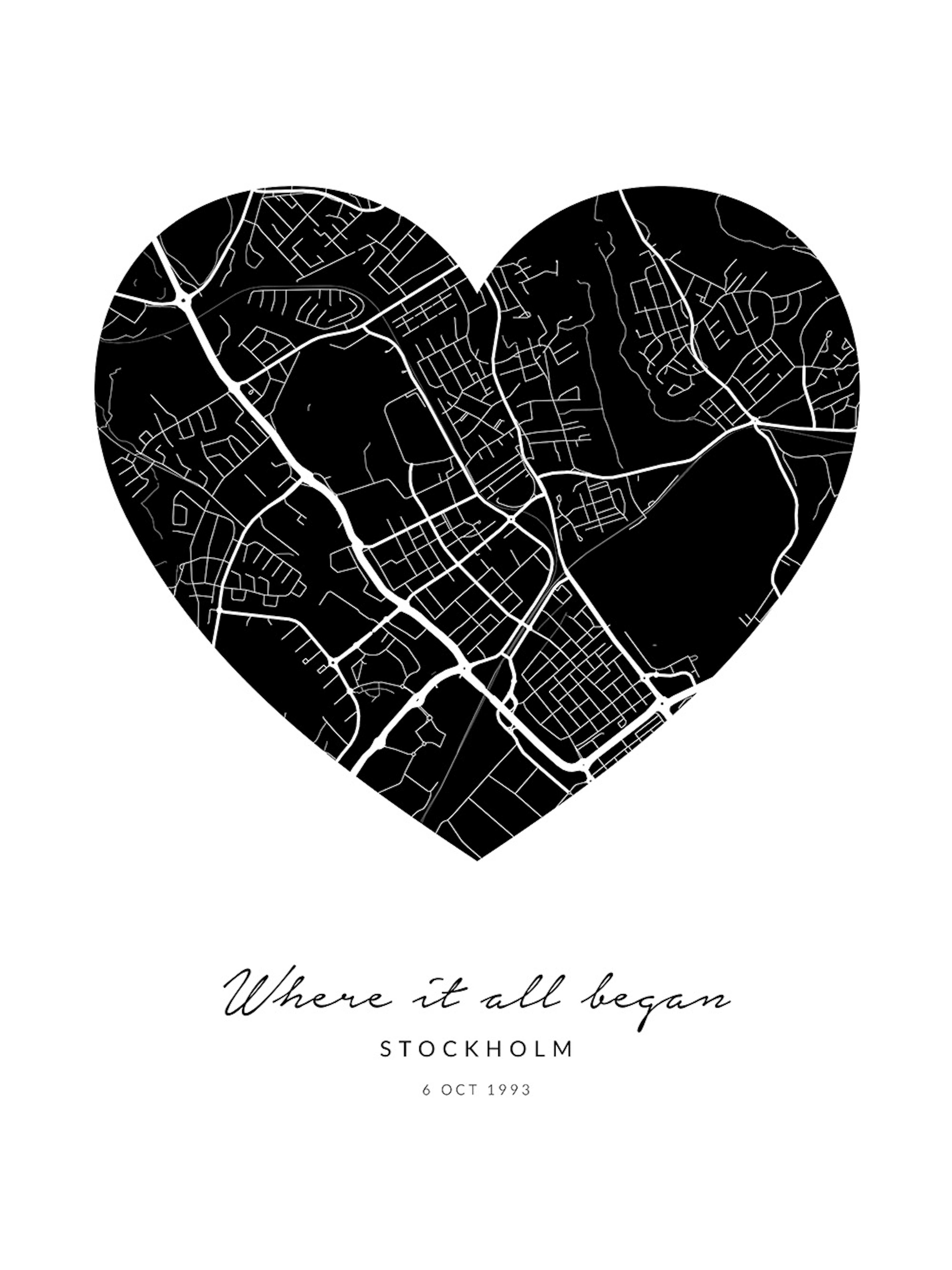 Heart Map Black Personal Plakat