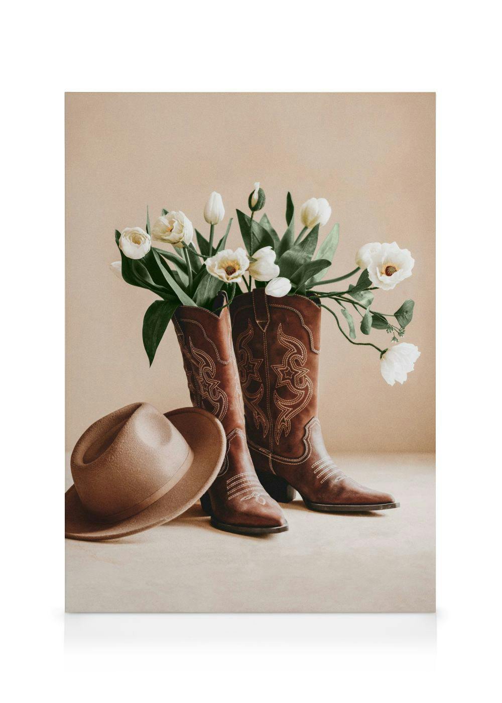 Canvas Prints Poppies in Cowboy Boots Canvas print (50x70 cm - Oak Frame)