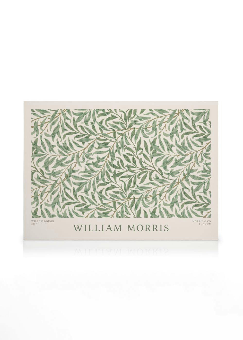 William Morris Willow Bough canvas print with a repeating pattern of green willow leaves on a light background.