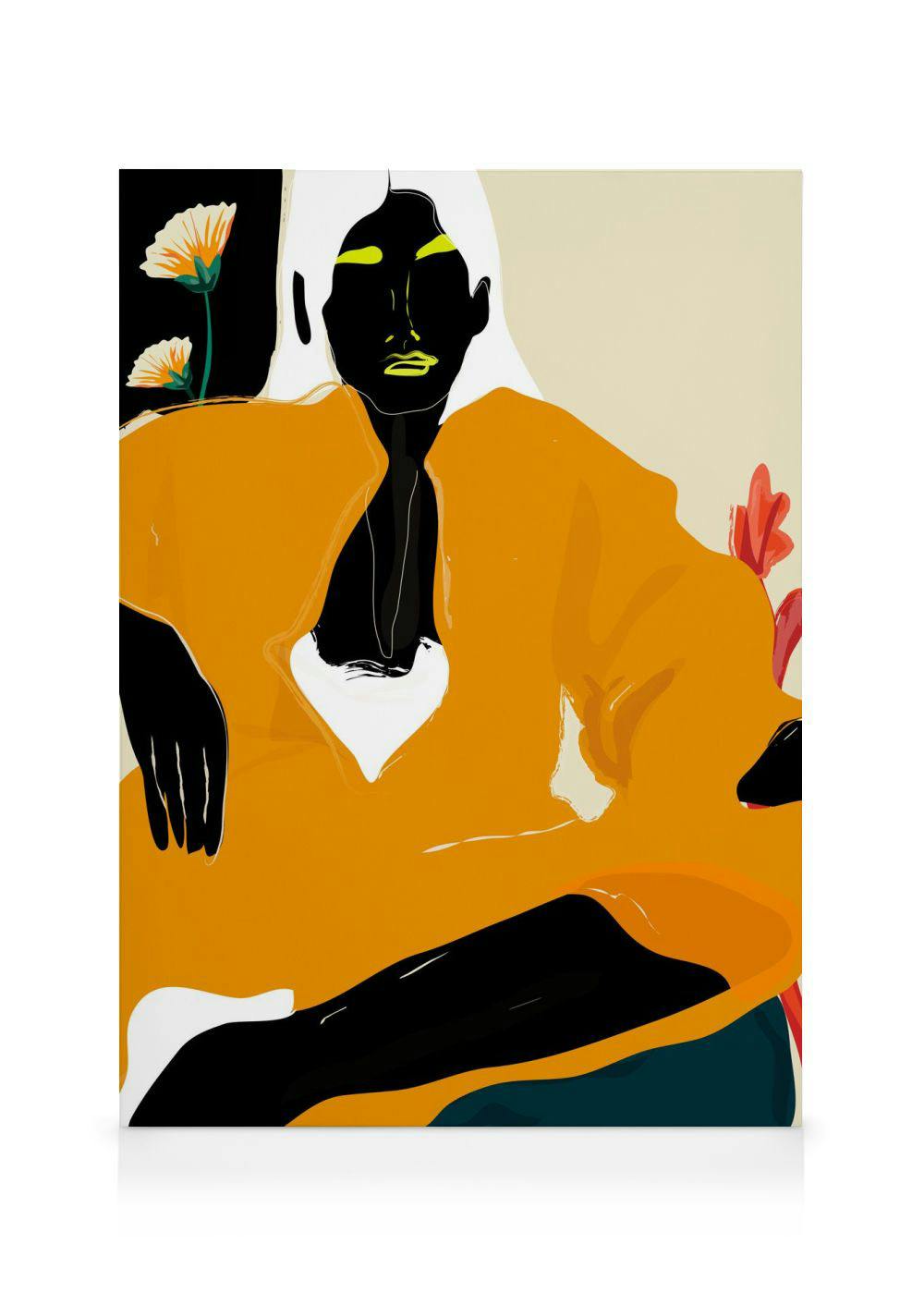 Canvas Schilderijen Rachel Joanis - Orange Dress Canvas (50x70 cm - Fotolijst Zwart)