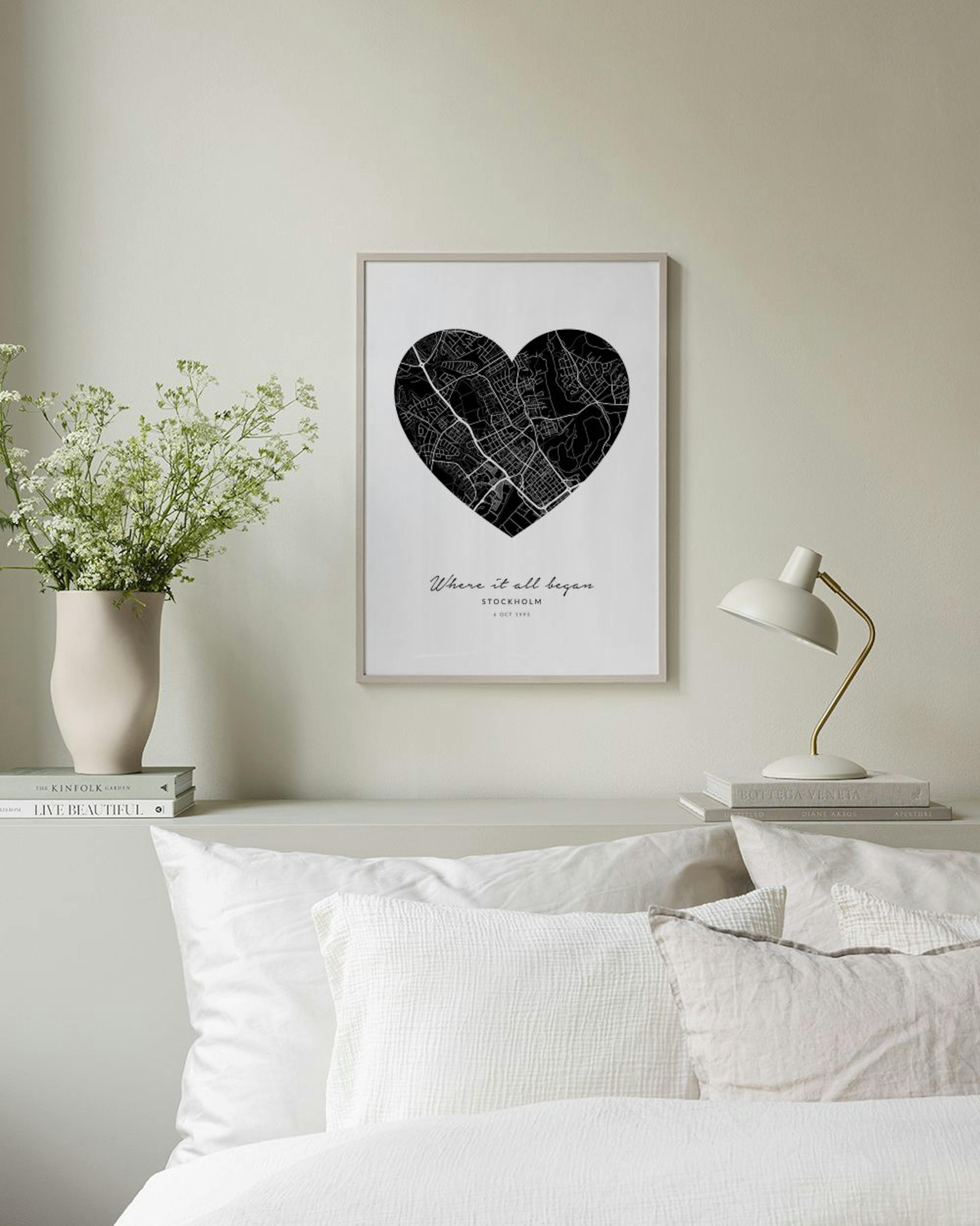 Heart Map Black Personal Plakat