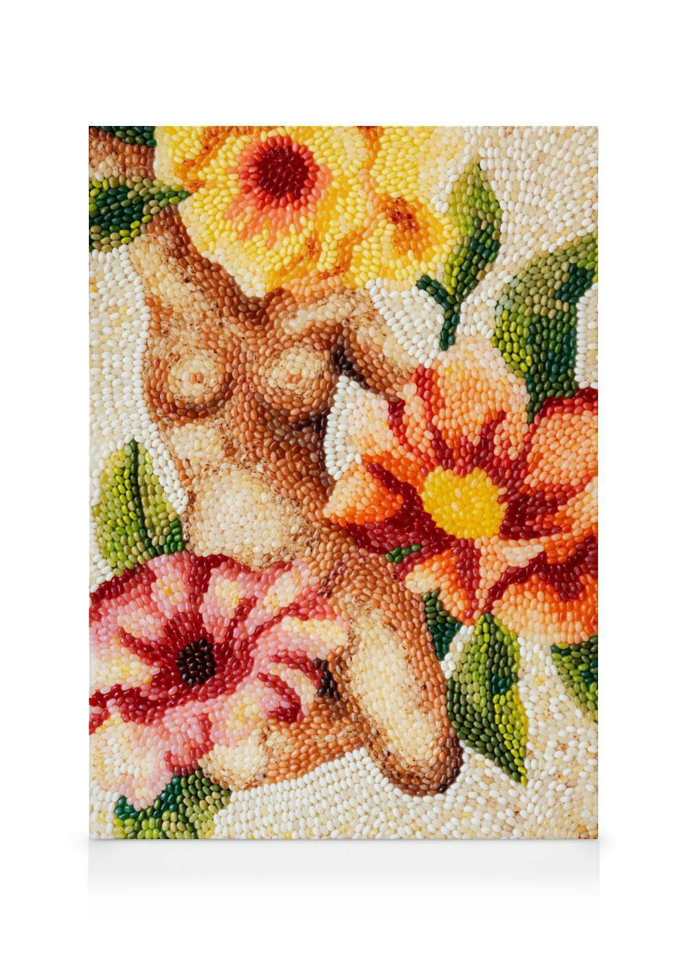 Canvas Prints Candy Garden - Floral Figure Canvas print (70x100 cm - Oak Frame)