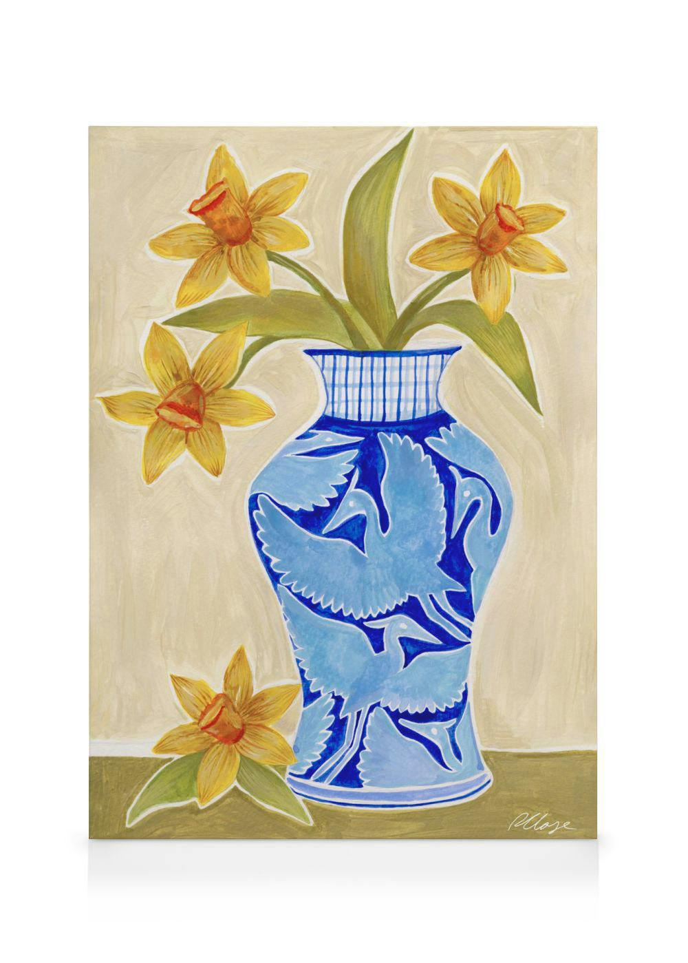 Canvas Prints Rosanna Corfe - Daffodil Vase Canvas (30x40 cm - Oak Frame)