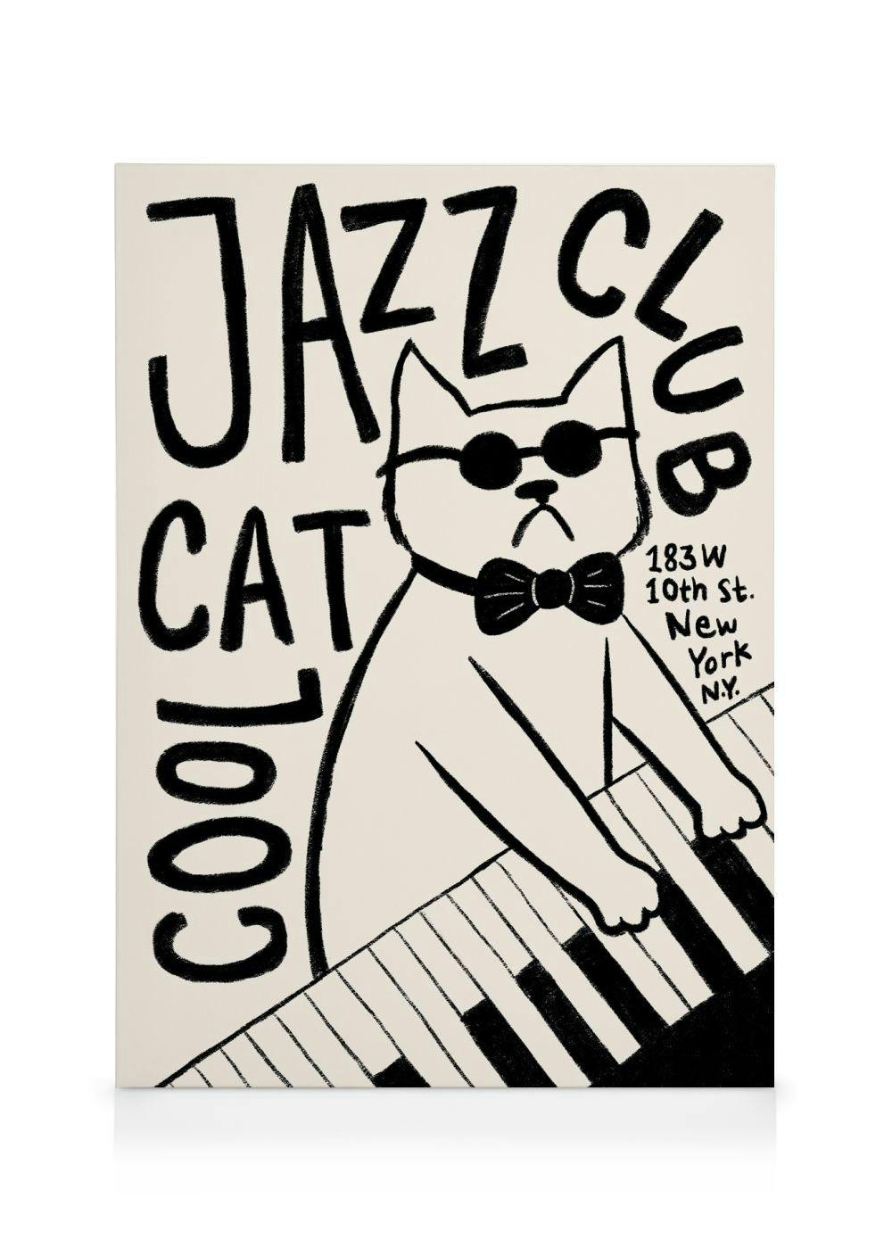 Canvas Schilderijen Cool Cat Jazz Club Canvas (30x40 cm - Fotolijst Eiken)