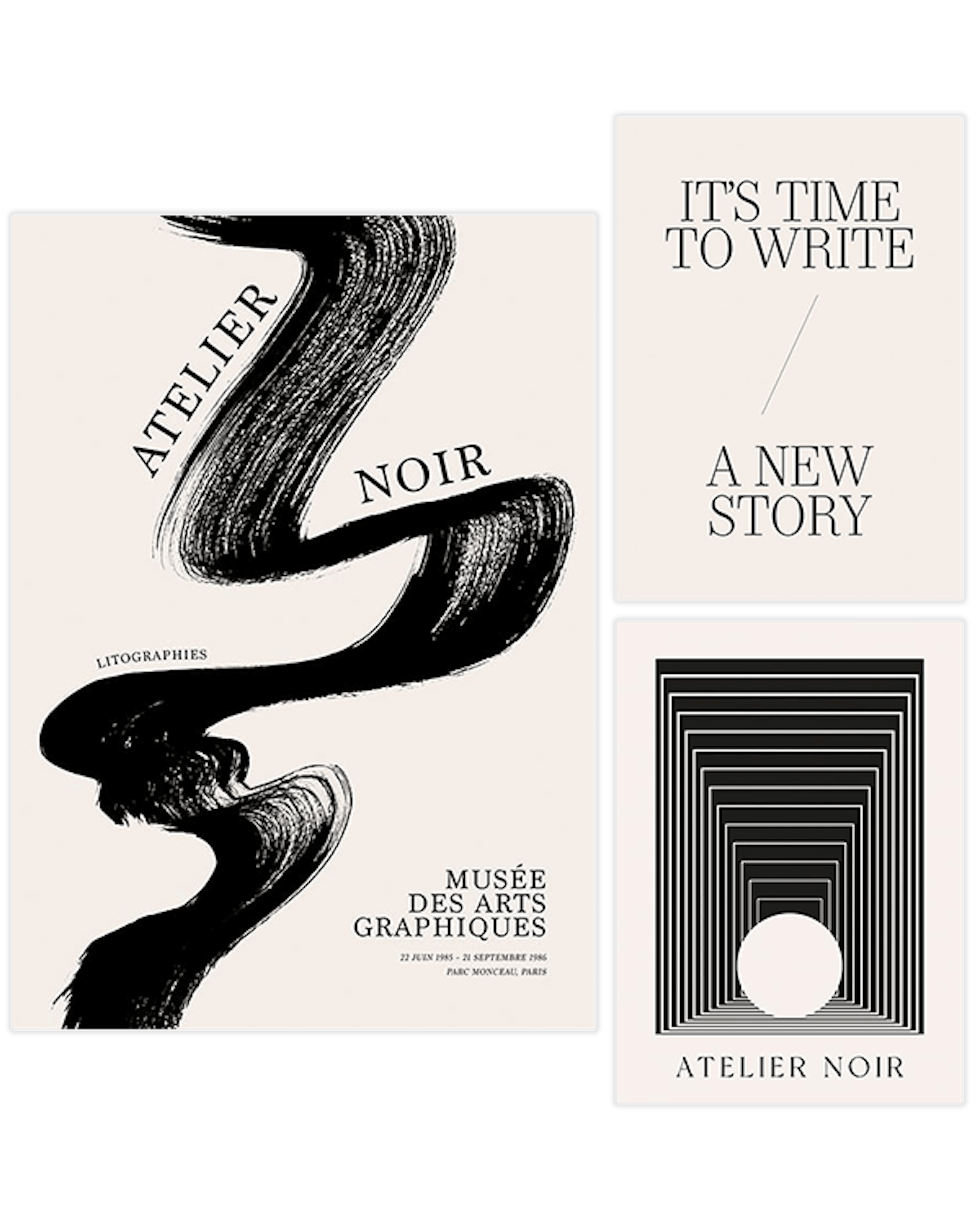 Black Brush Stroke Trio Poster pack