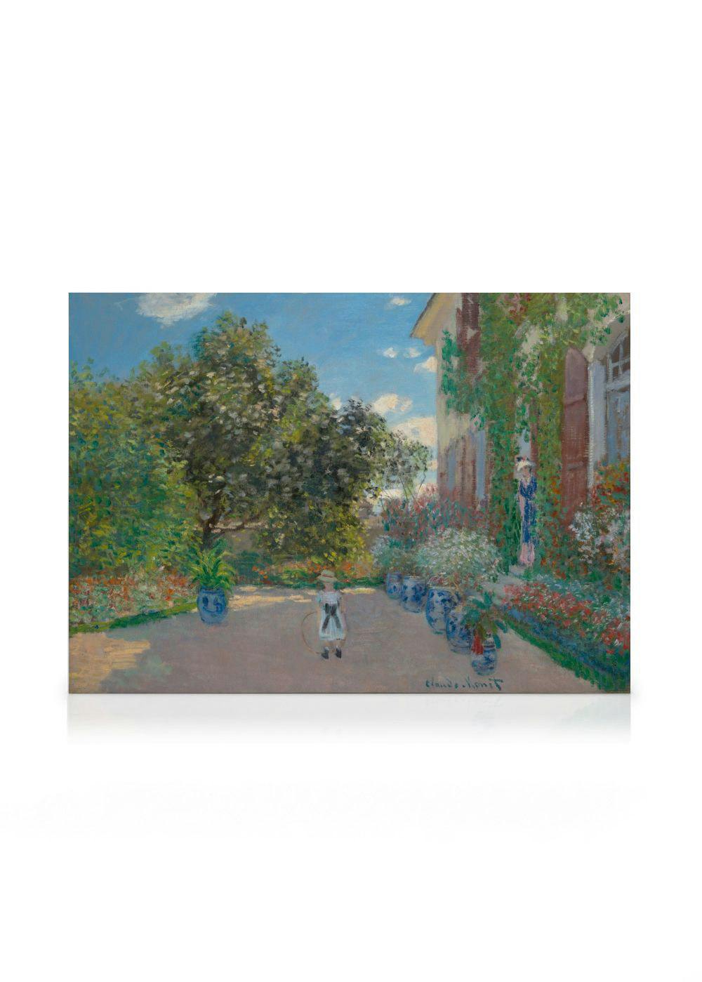 Monets The Artists House at Argenteuil, a vibrant Impressionist garden scene with a child, trees, and flowers.