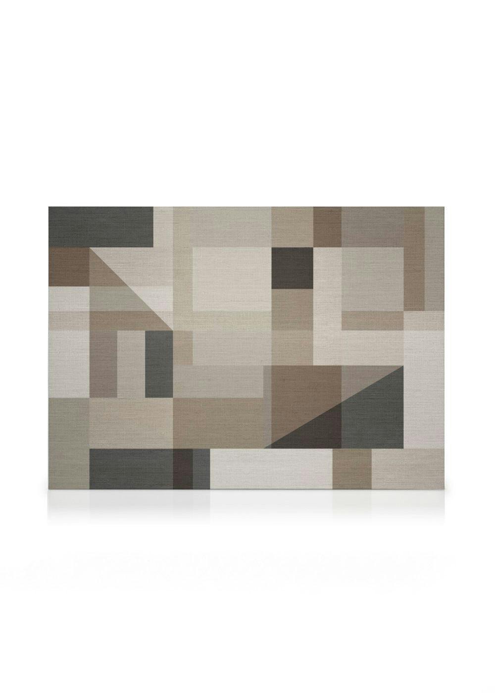 Stampa su tela con forme geometriche testurizzate lino colori neutri, stile minimalista, per interno casa
