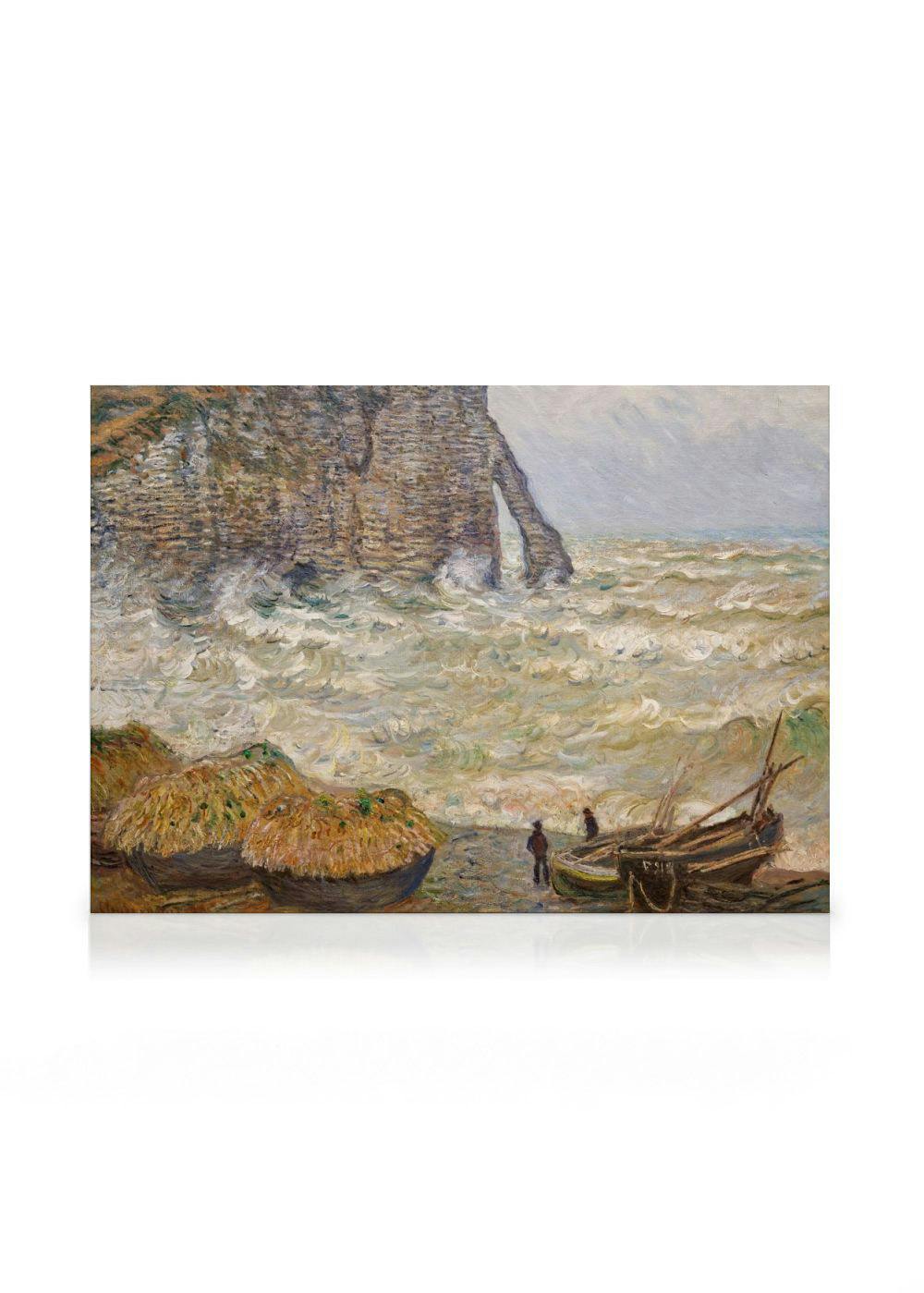 Monet - Stormy Sea in Étretat Toile (70x100 cm - Cadre noir) - Peintres célèbres