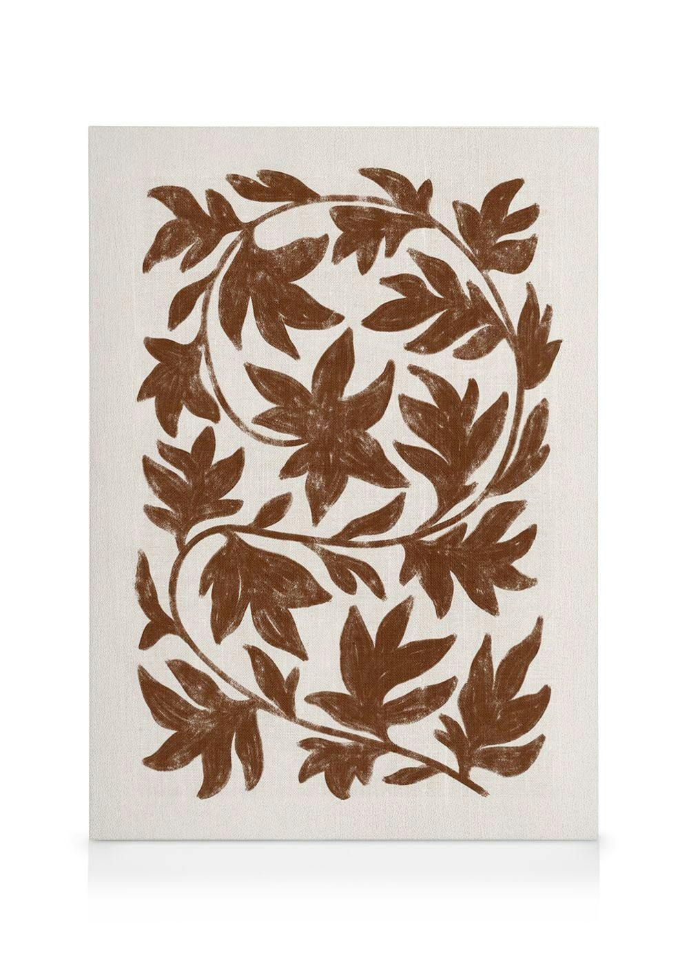Canvas Schilderijen Brown Botanical on Linen Canvas (100x140 cm - Fotolijst Zwart)