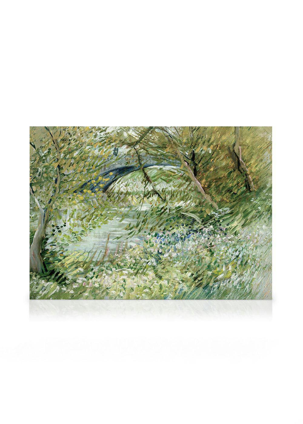 Telas decorativas Van Gogh - River Bank in Springtime Landscape Tela (70x100 cm - Moldura de Carvalho)