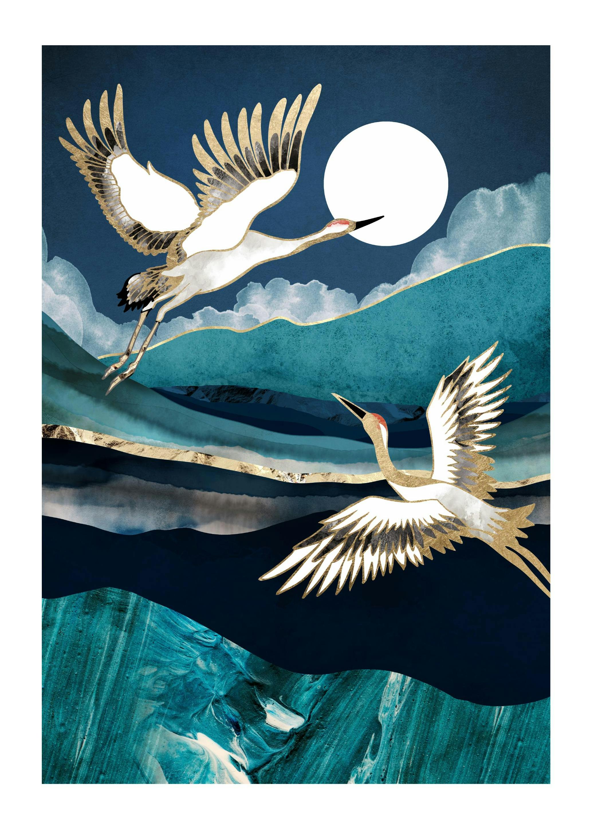 SpaceFrog Designs - Midnight Cranes Plakat (30x40 cm)- SpaceFrog Designs