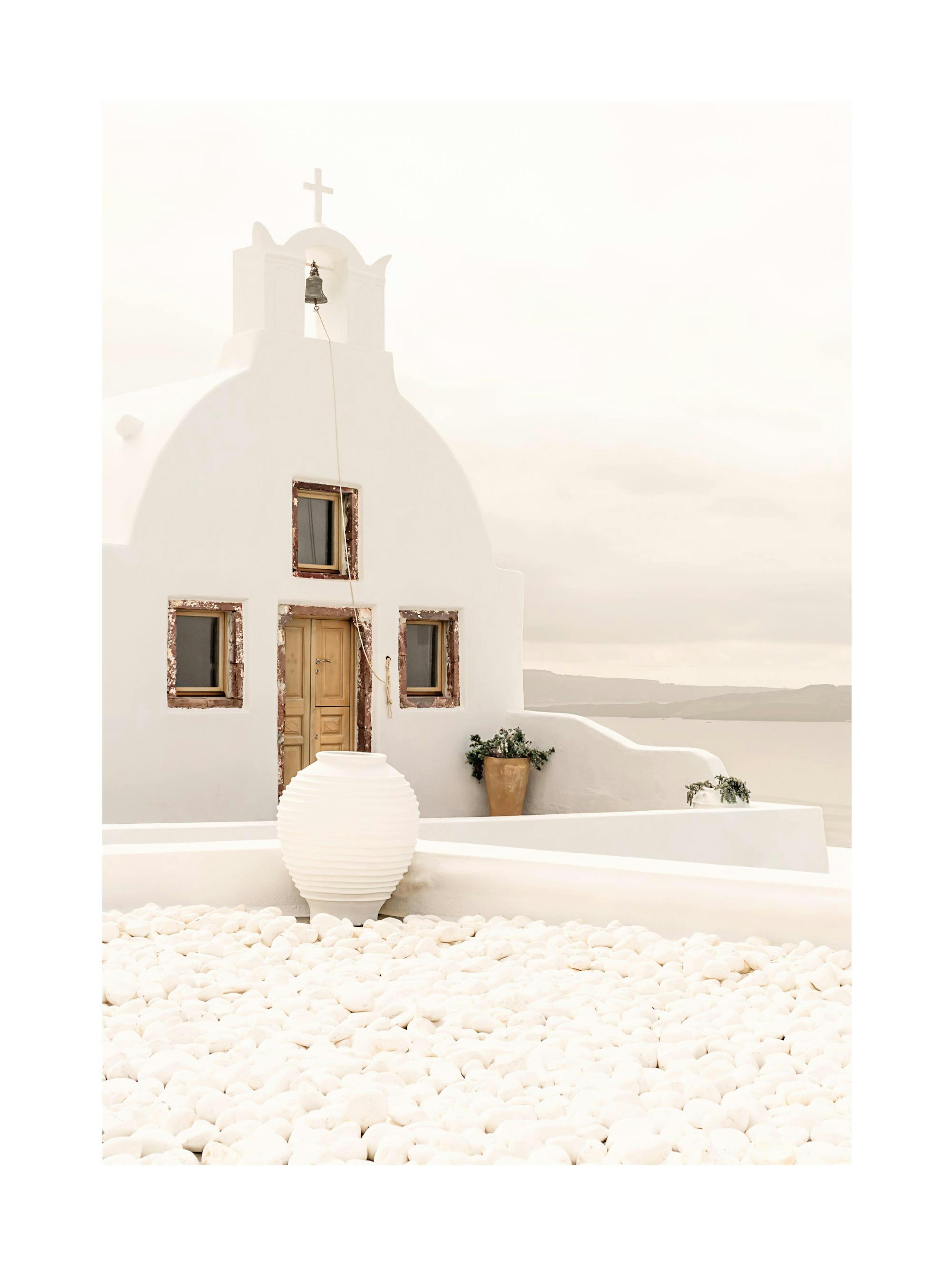 White Church Santorini Poster 0