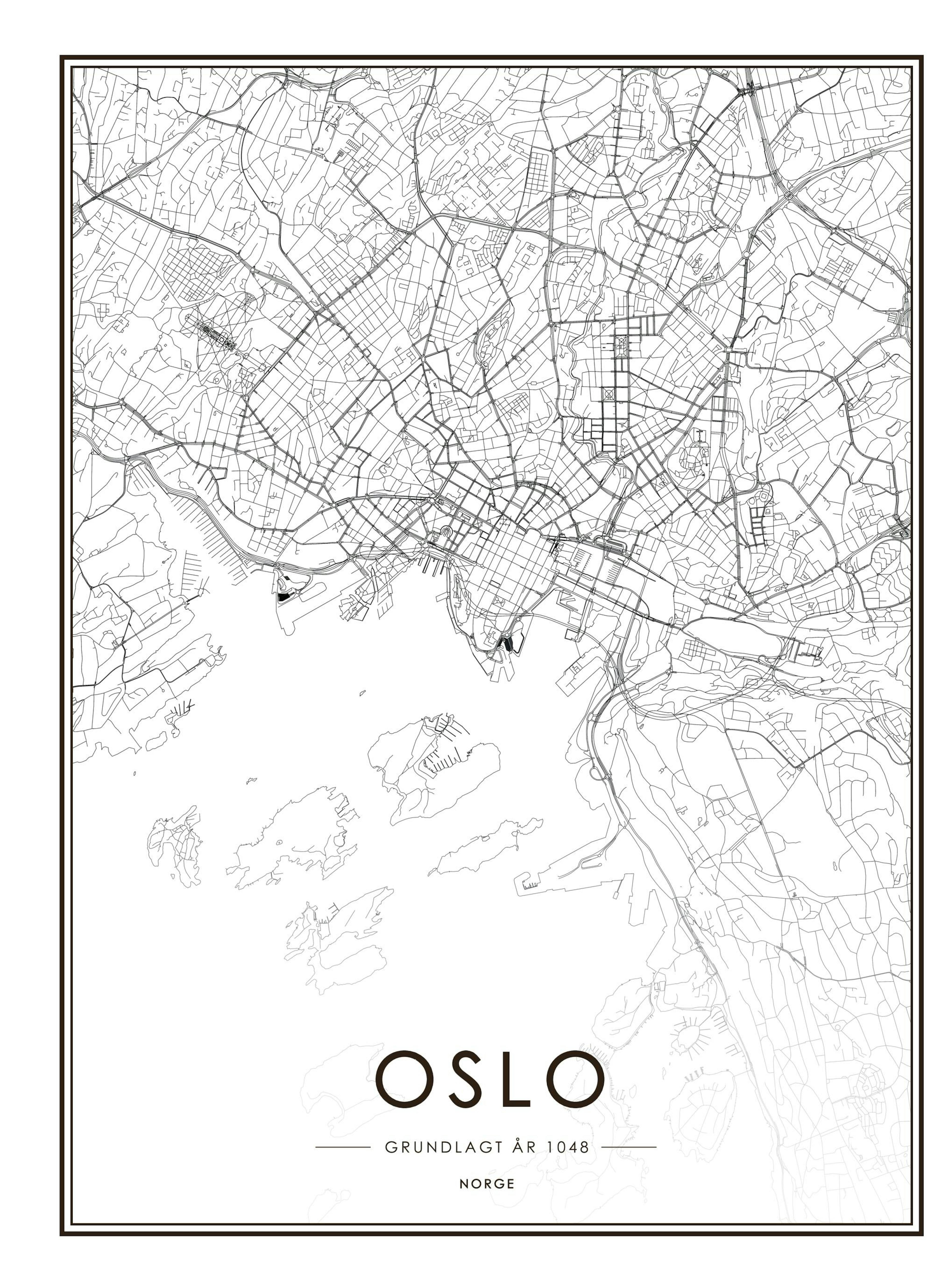 Oslo Map B&W Poster