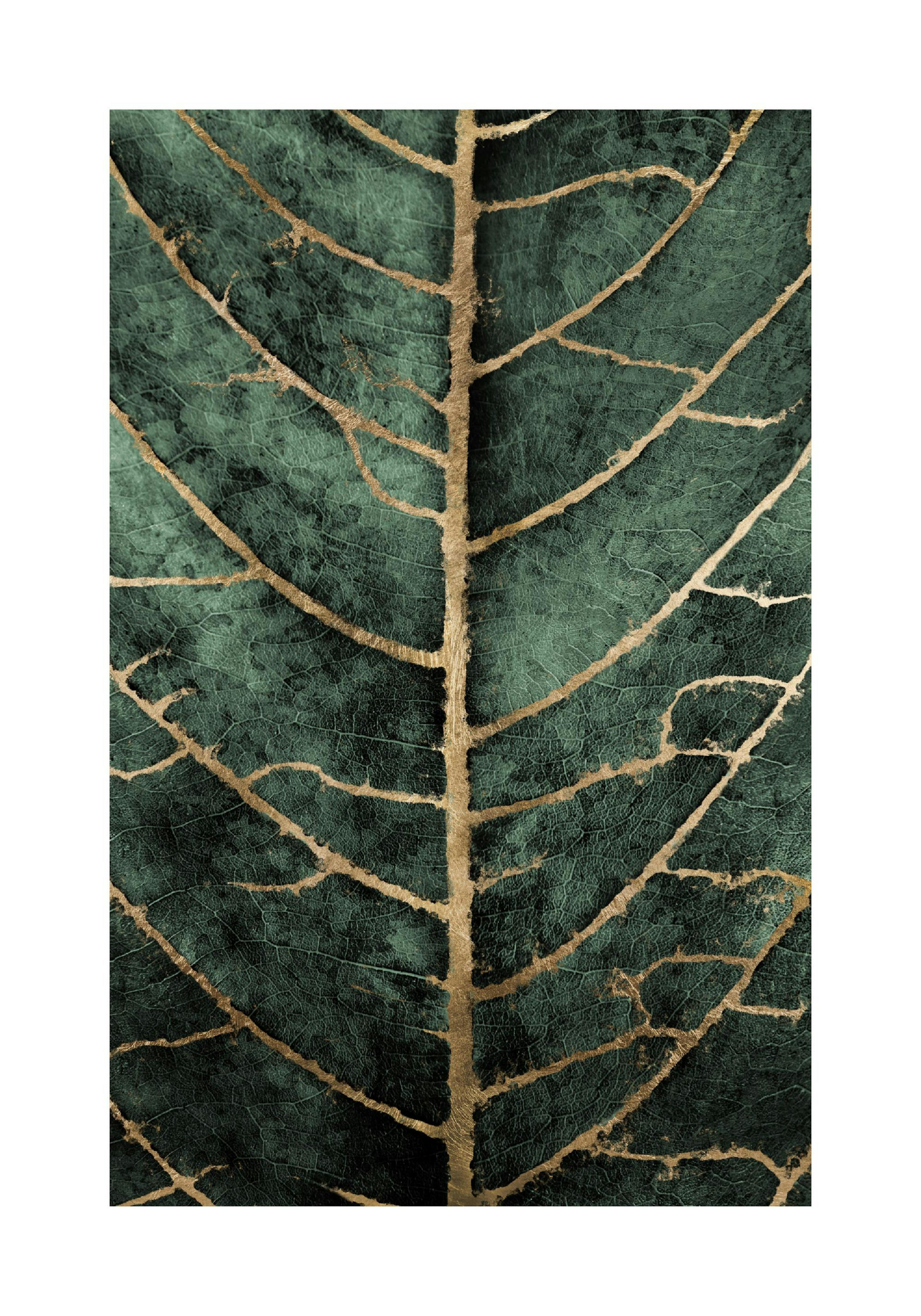 Golden Green Leaf Print