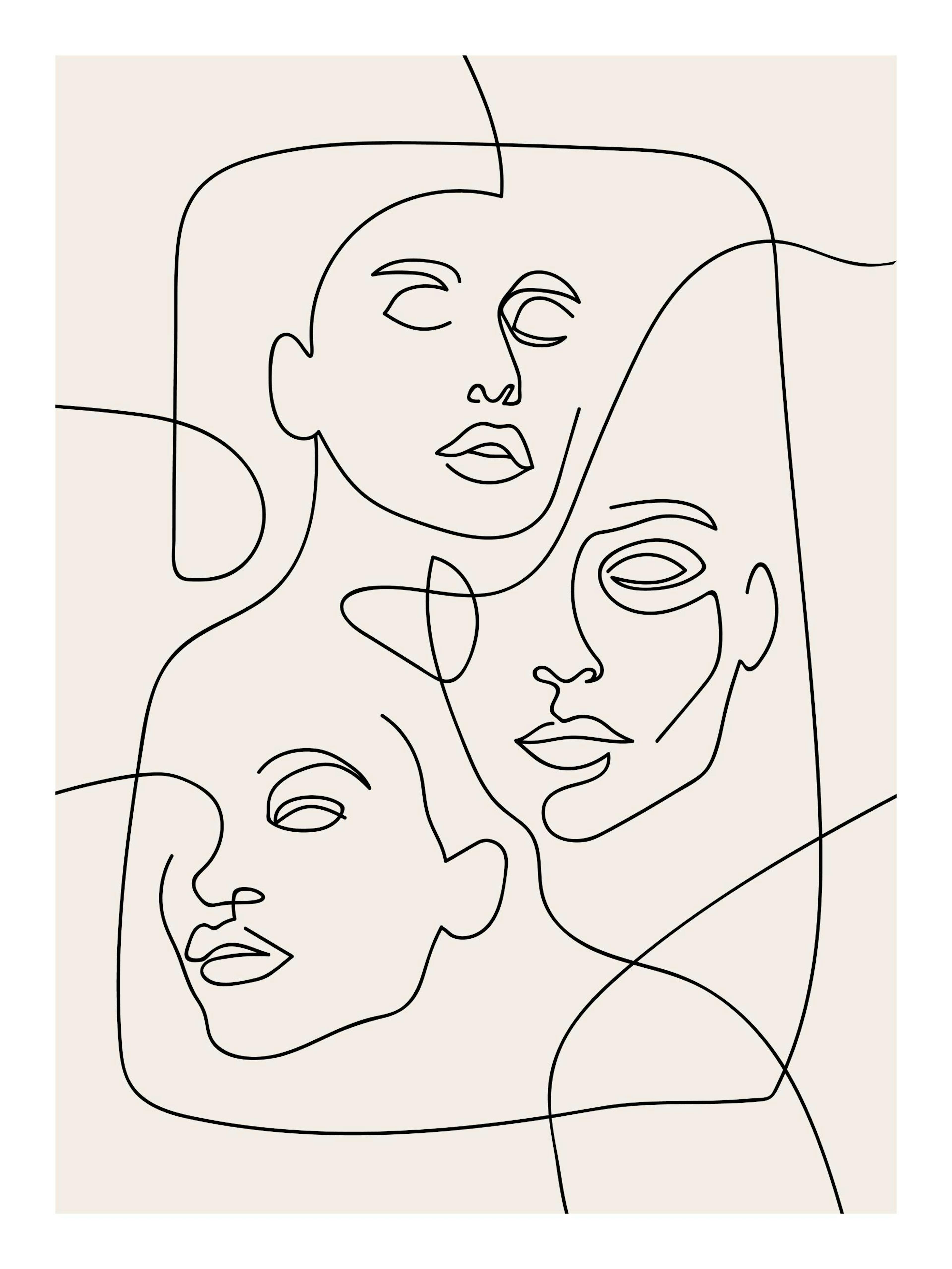 The Three Faces Line Art Print