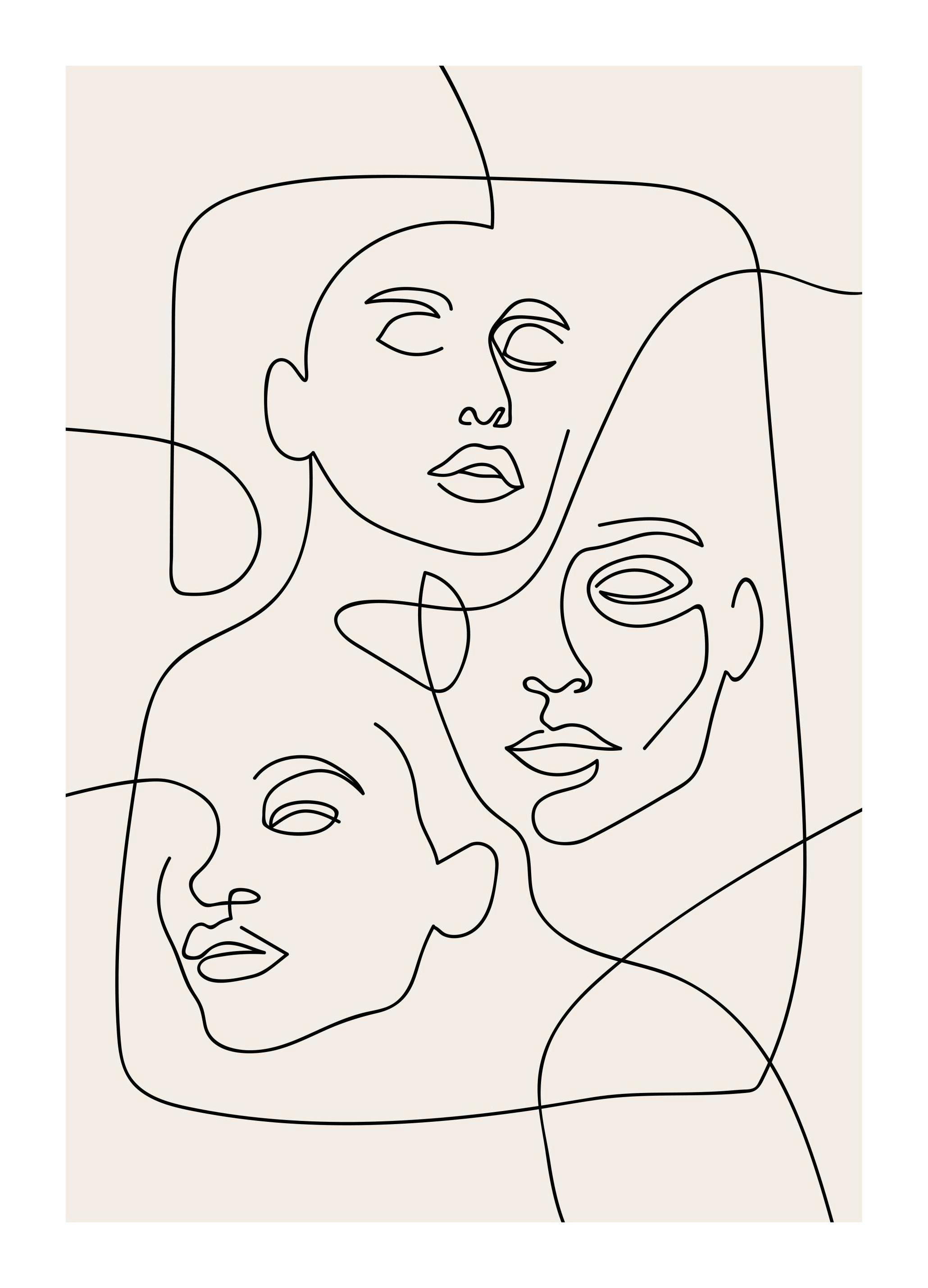 Prints - The Three Faces Line Art Print (30x40 cm) - Illustration prints