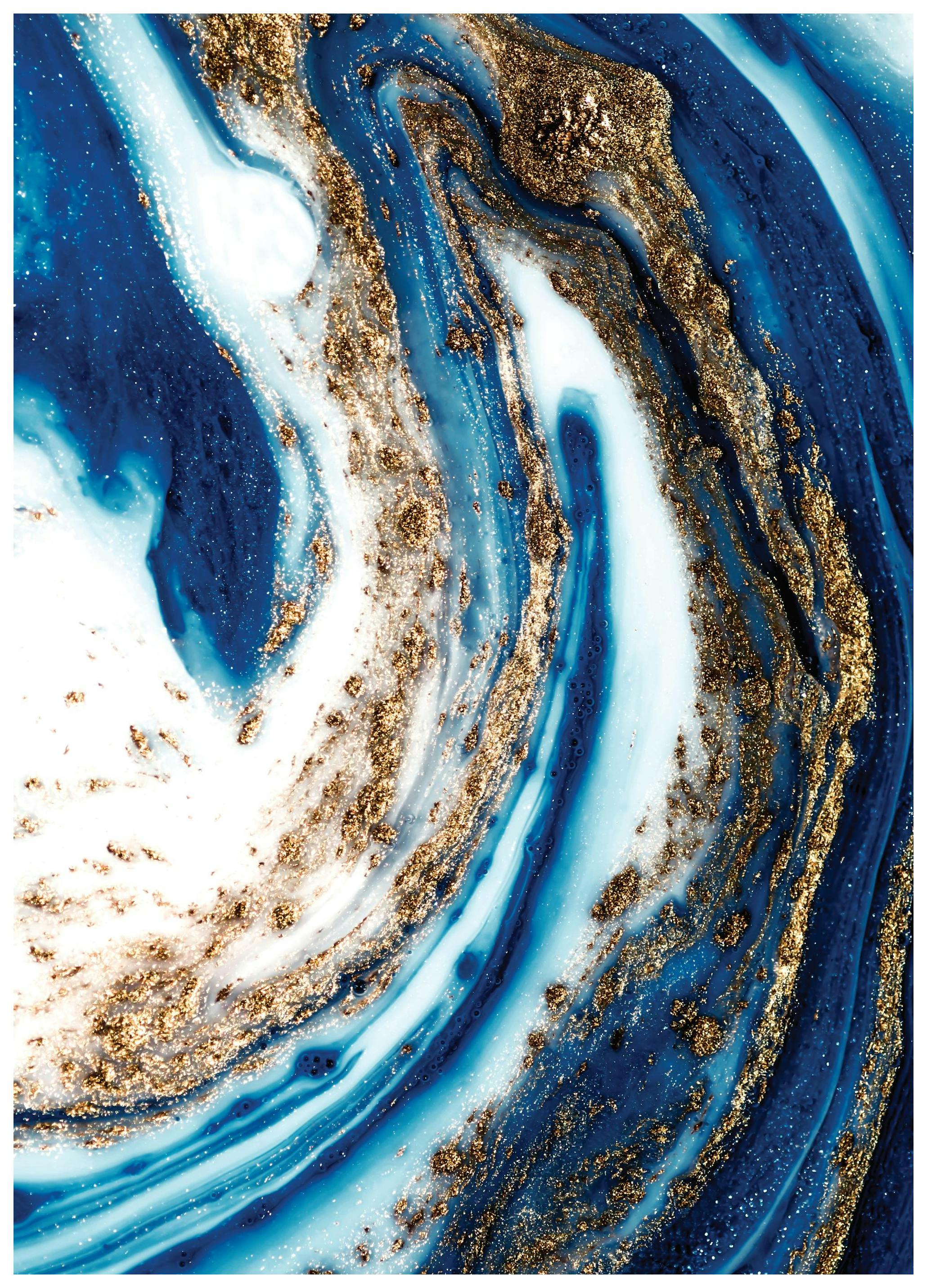 Blue and Gold Swirl No1 Plakat (50x70 cm)- Obrazy