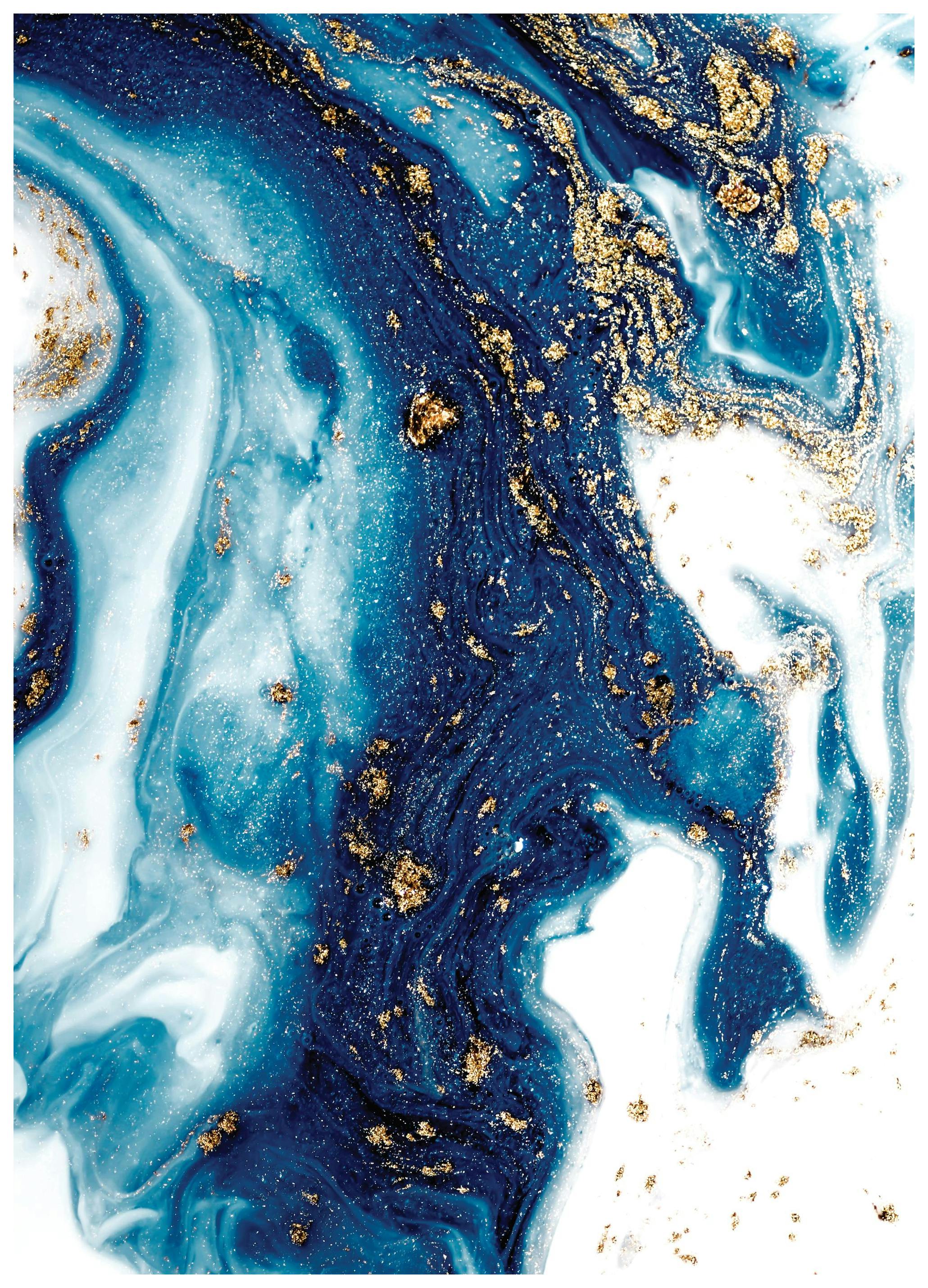 Blue and Gold Swirl No2 Poster (50x70 cm) - Schilderijen