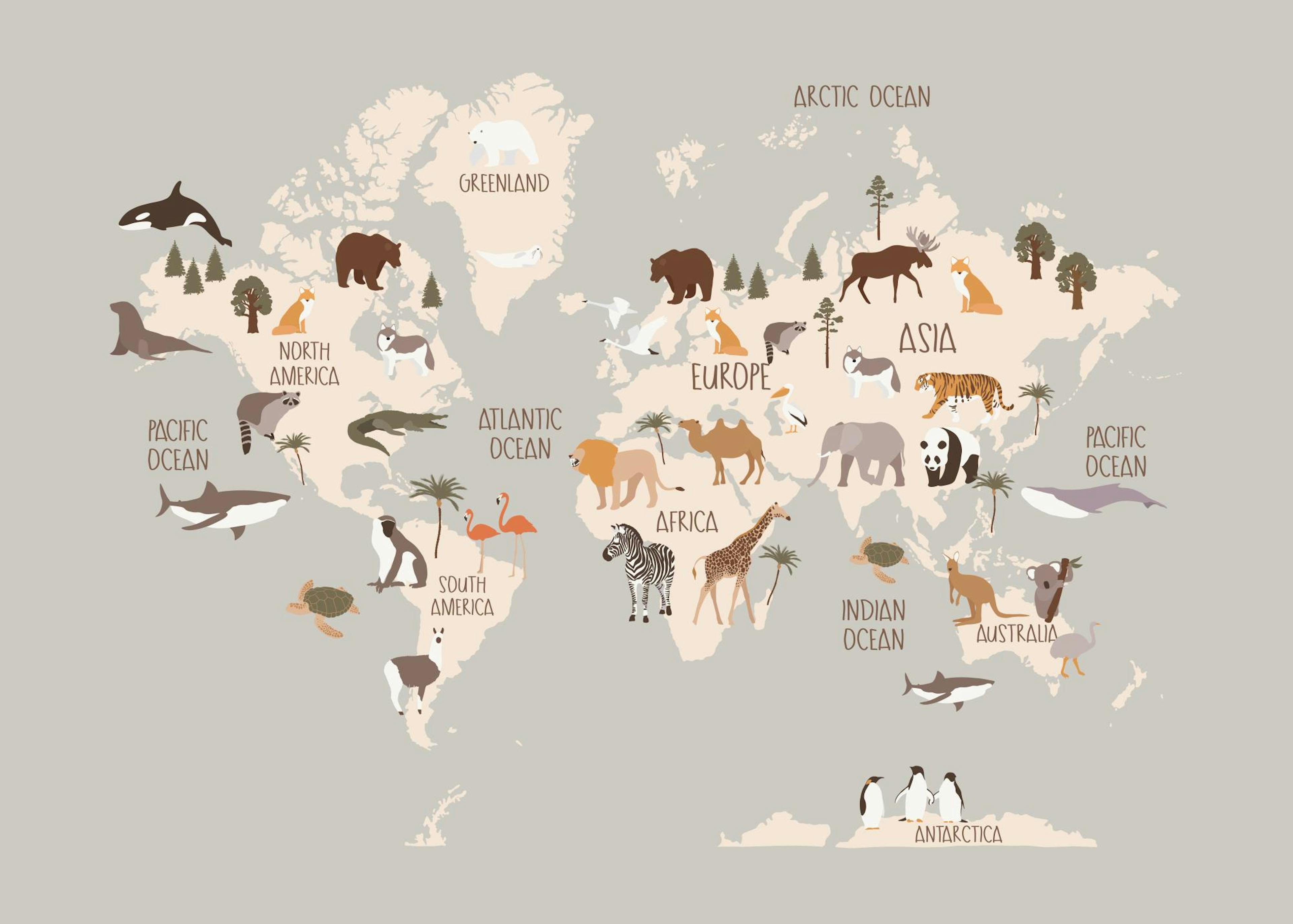 Animals of the World Map Juliste 0