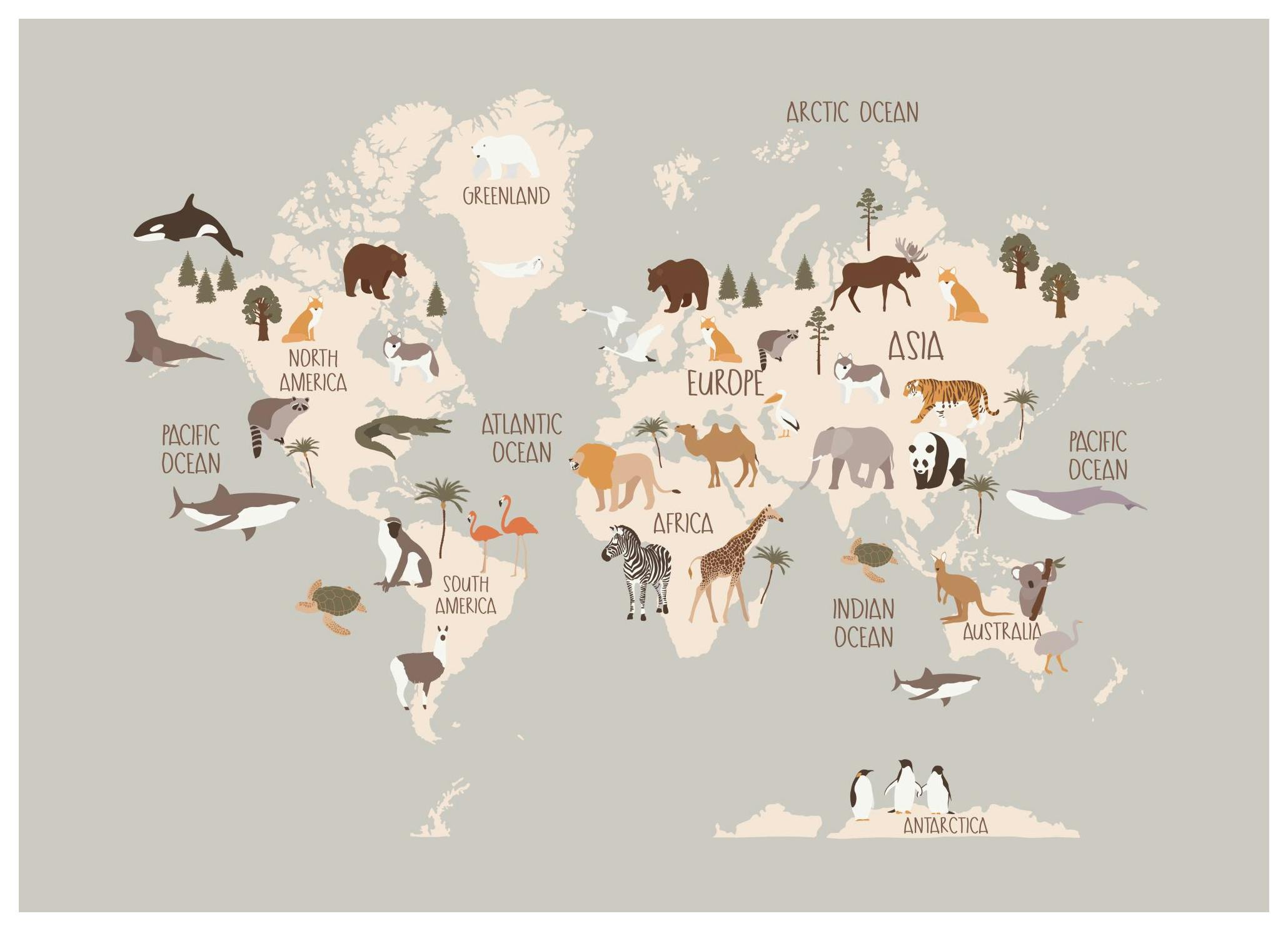 Animals of the World Map Print (21x30 cm)