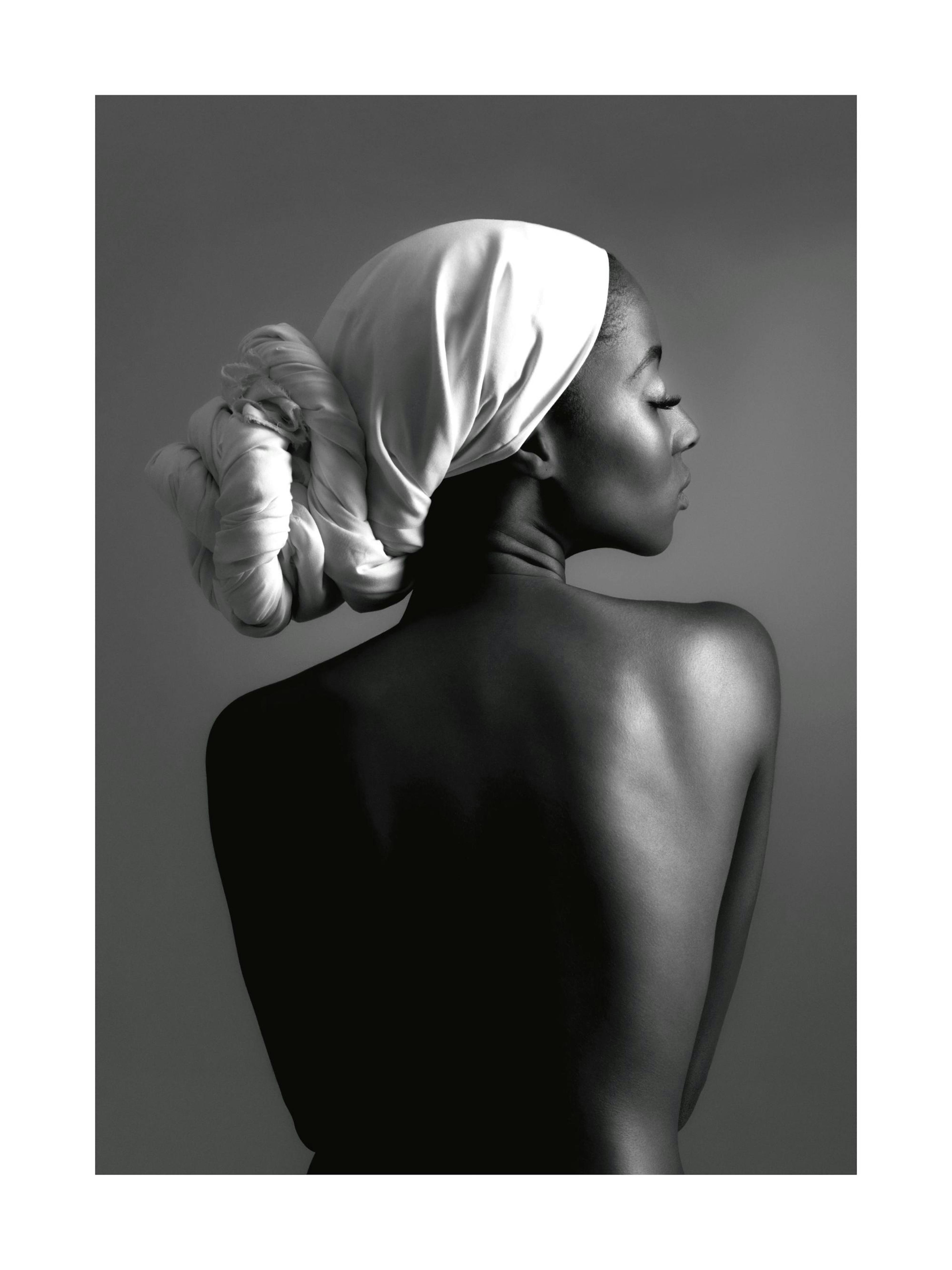 Woman in White Scarf Print