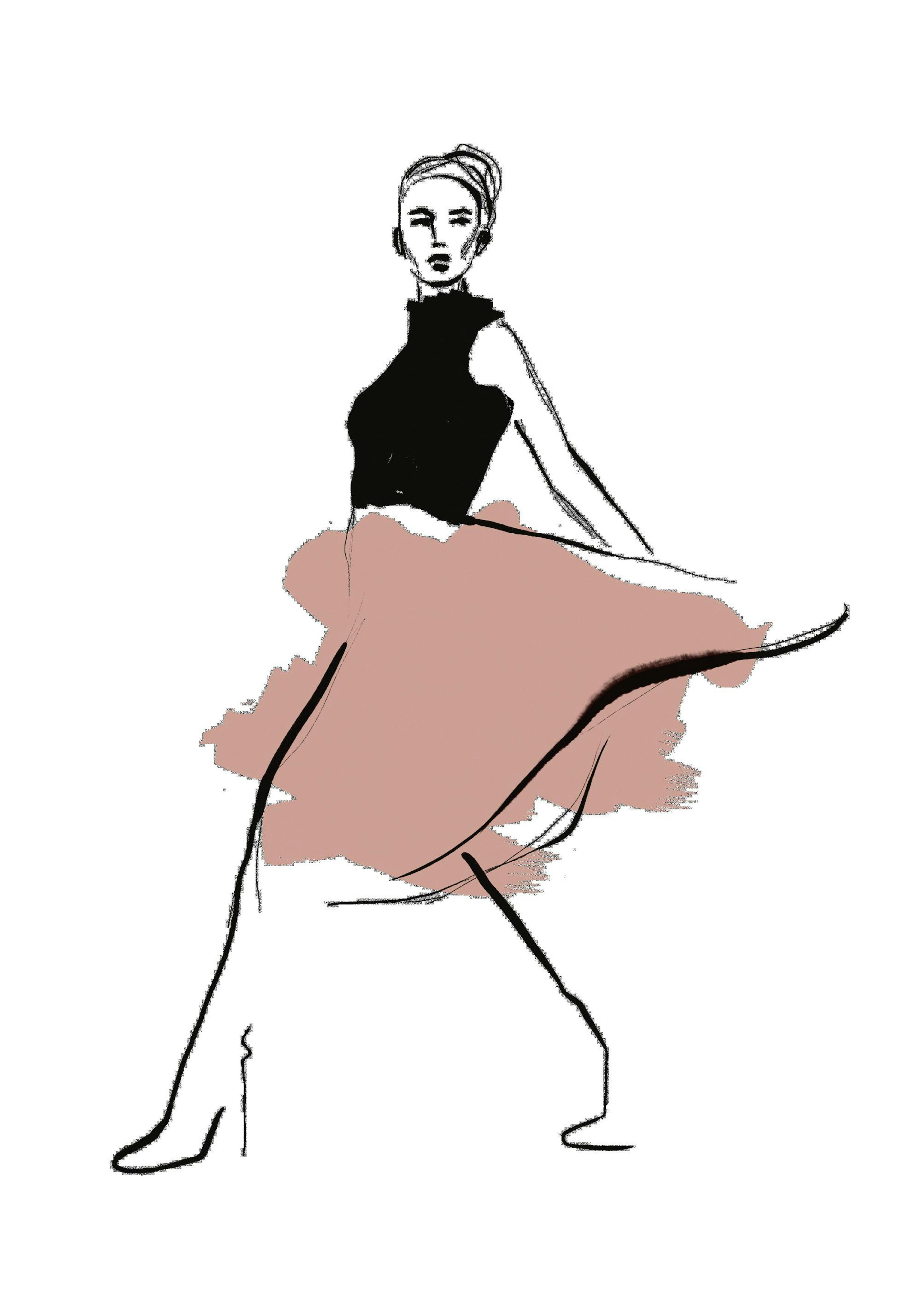 Pink Skirt Illustration Print