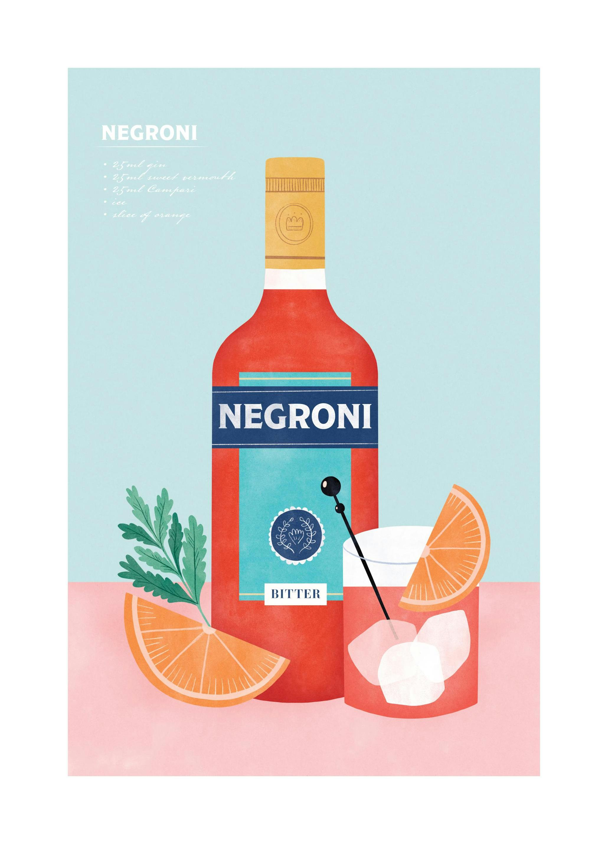 Negroni Illustration Poster (30x40 cm)- Poster per la cucina