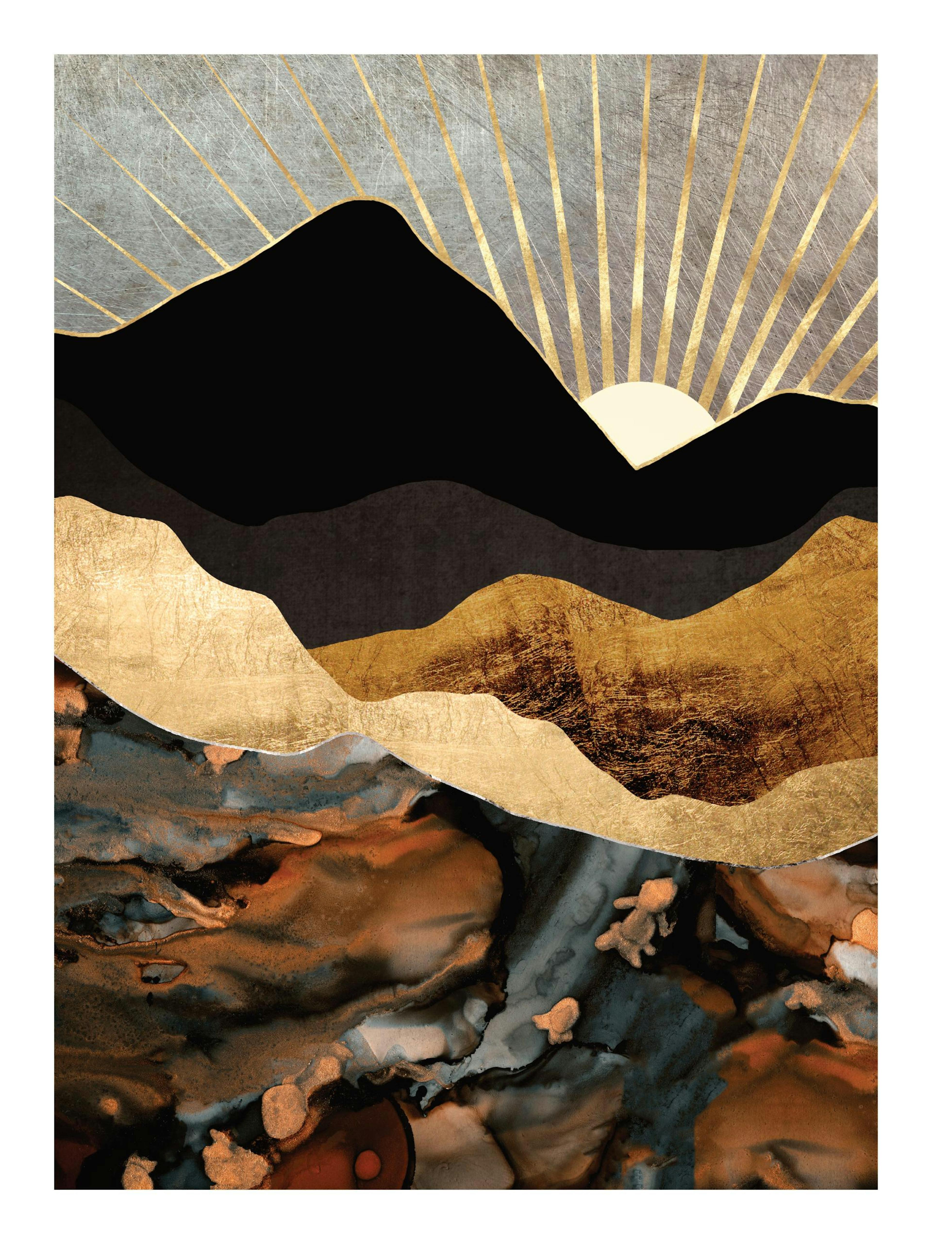 SpaceFrog Designs - Copper And Gold Mountains Affiche