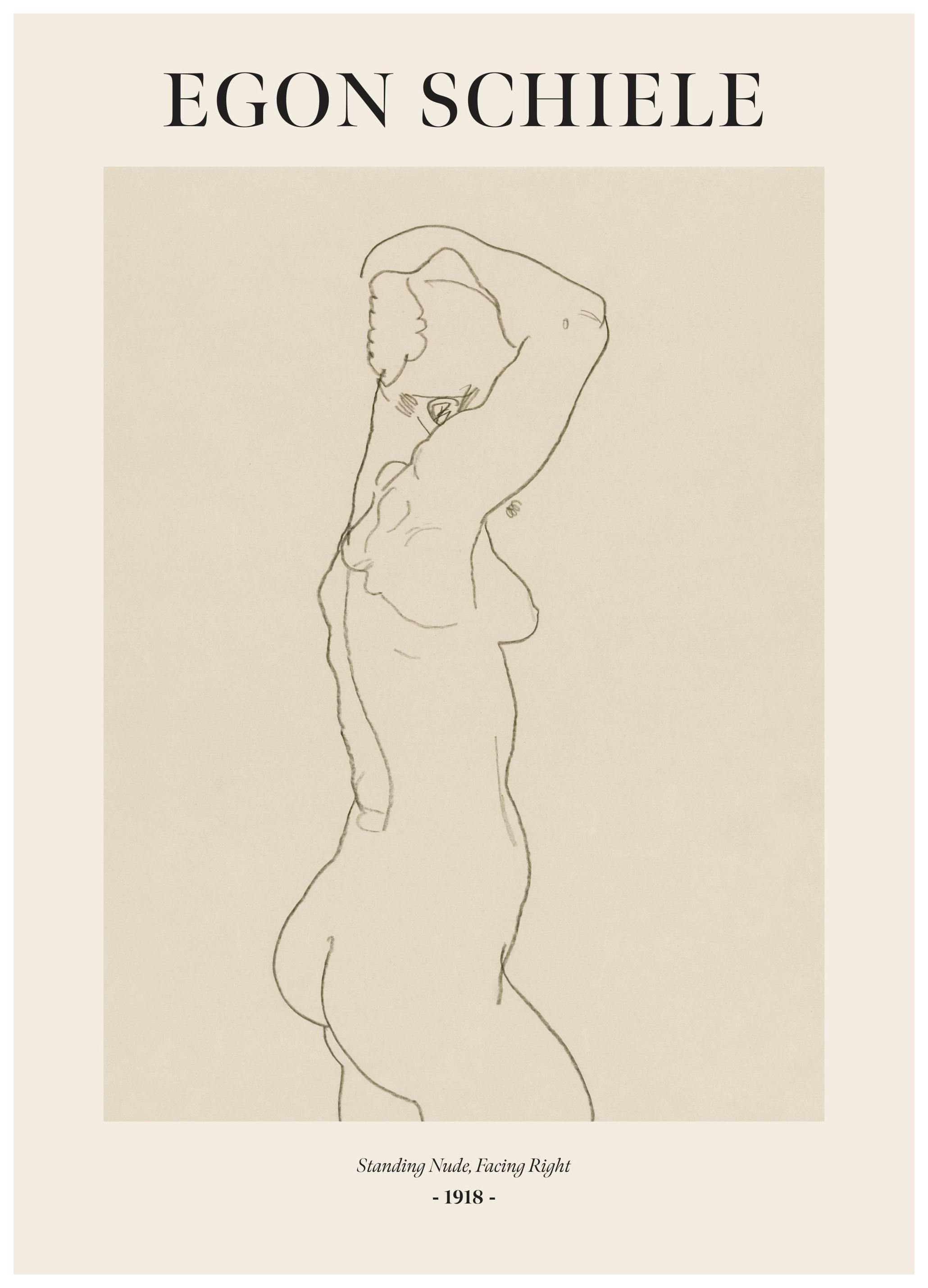 Egon Schiele - Standing Nude, Facing Right Poster (50x70 cm)