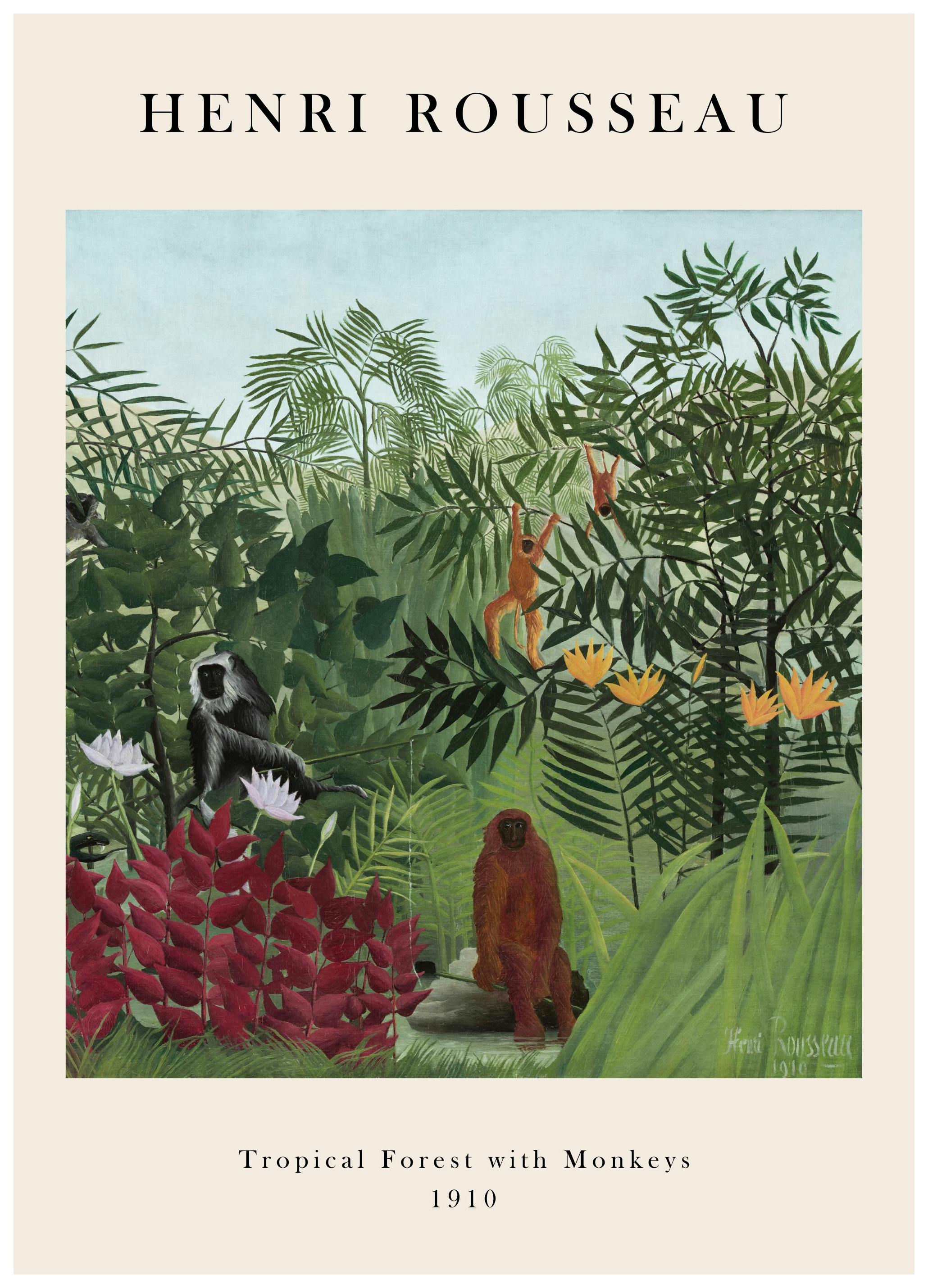 Rousseau - Tropical Forest with Monkeys Plakat (21x30 cm) - Plakater > Malerier fra kjente kunstnere > Rousseau Plakat