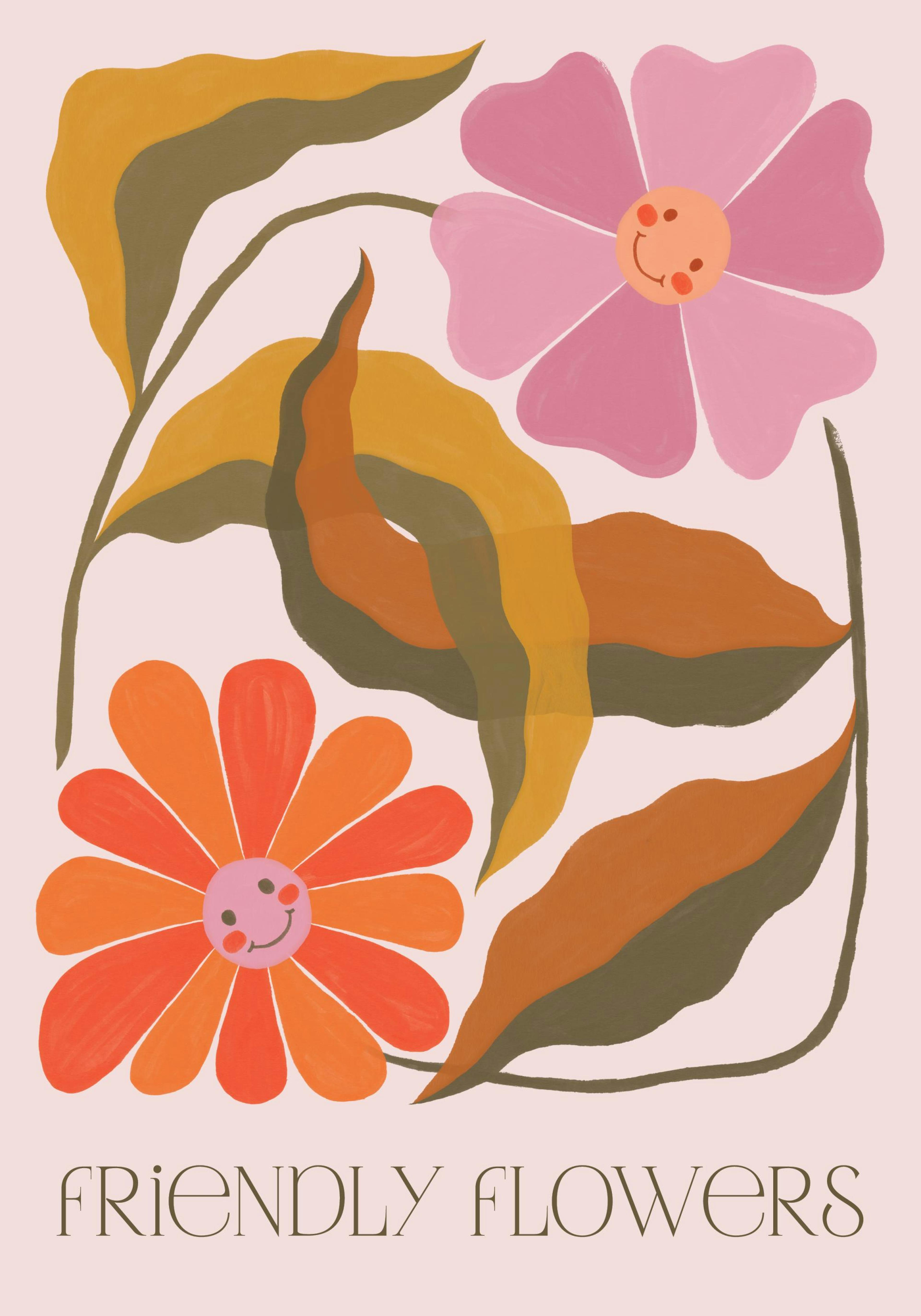 Friendly Flowers Print Print