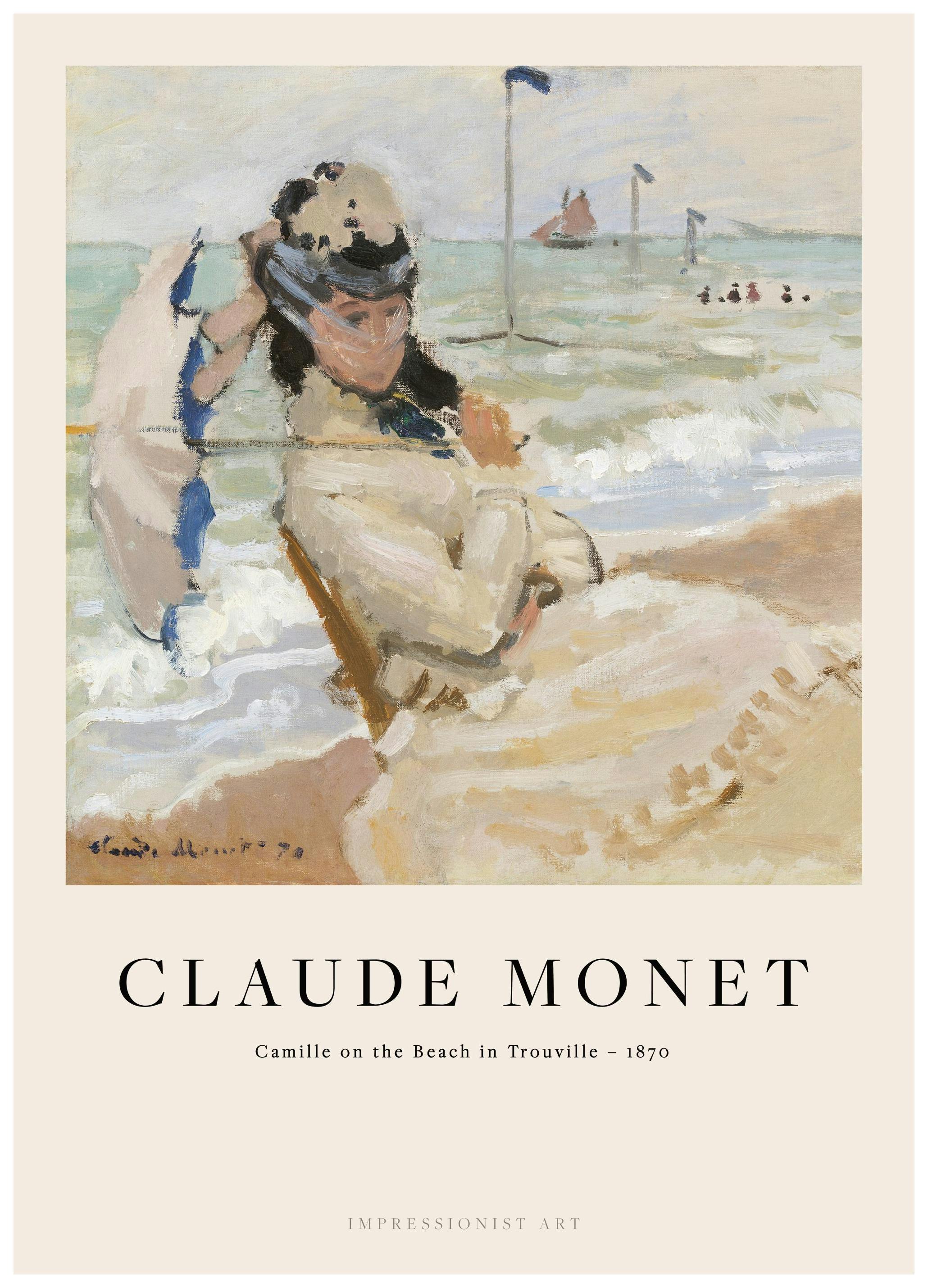Monet - Camille on the Beach in Trouville Poster (21x30 cm)