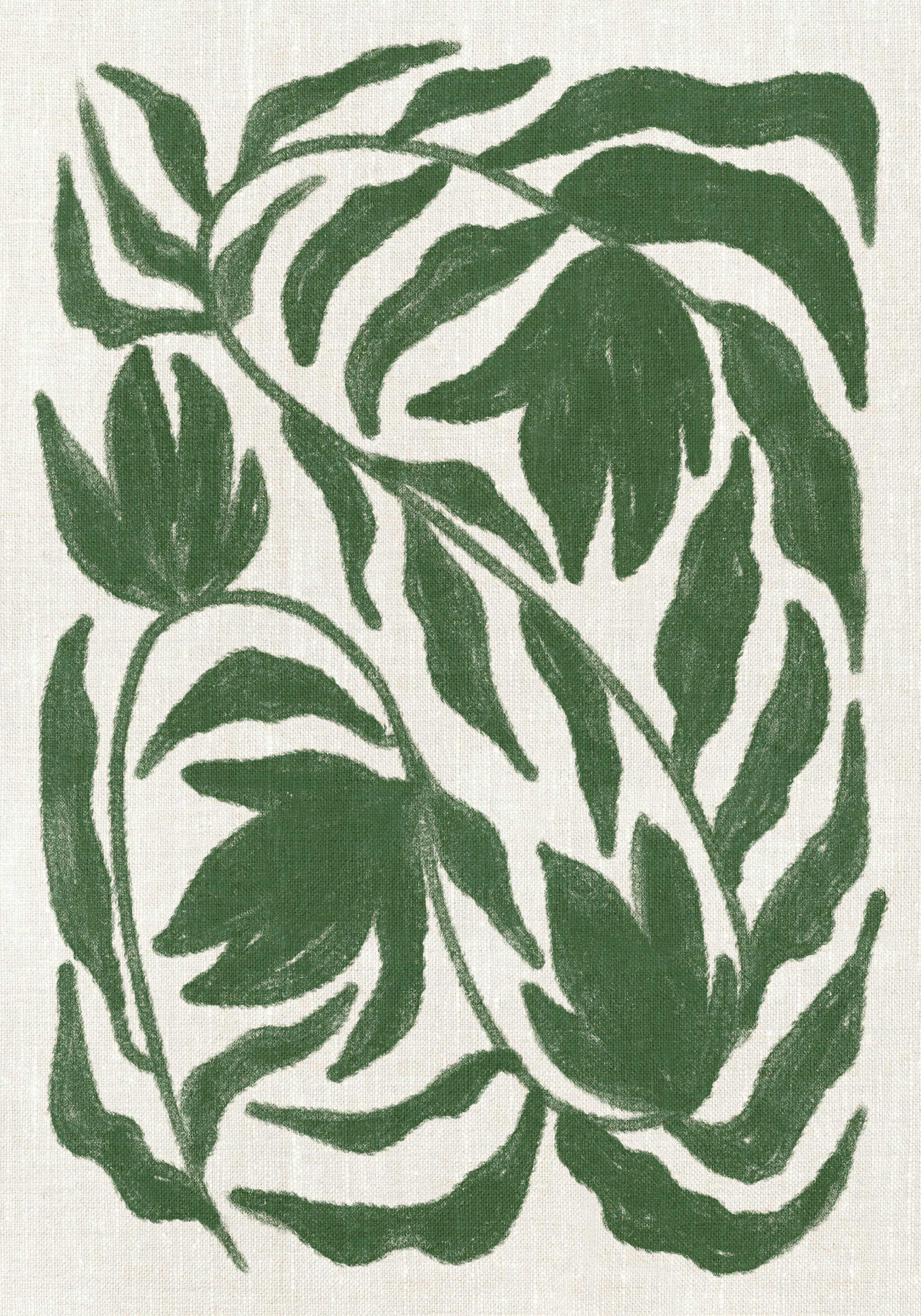 Green Botanical on Linen Print