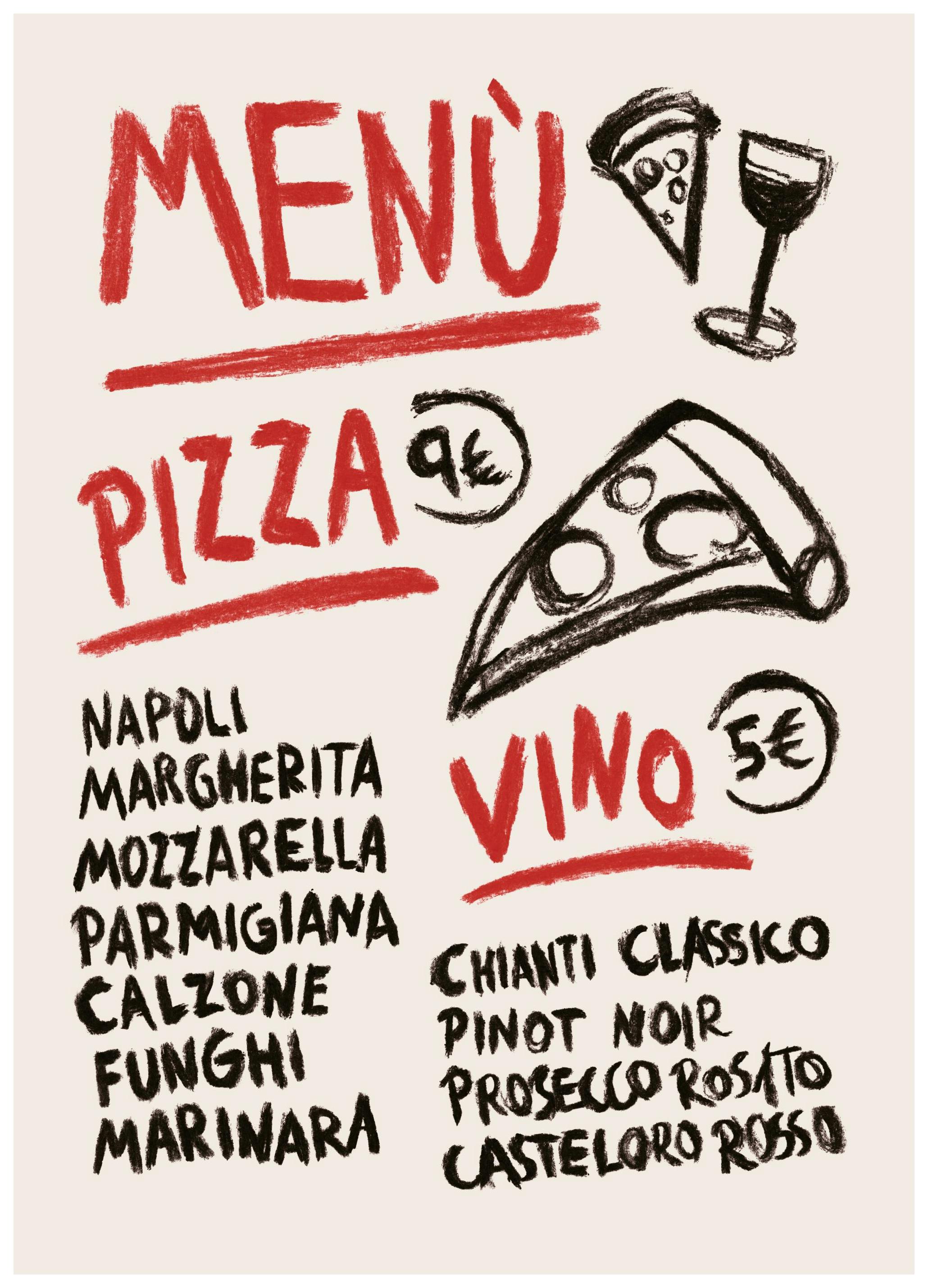 Pizza Vino Menu Poster (30x40 cm)