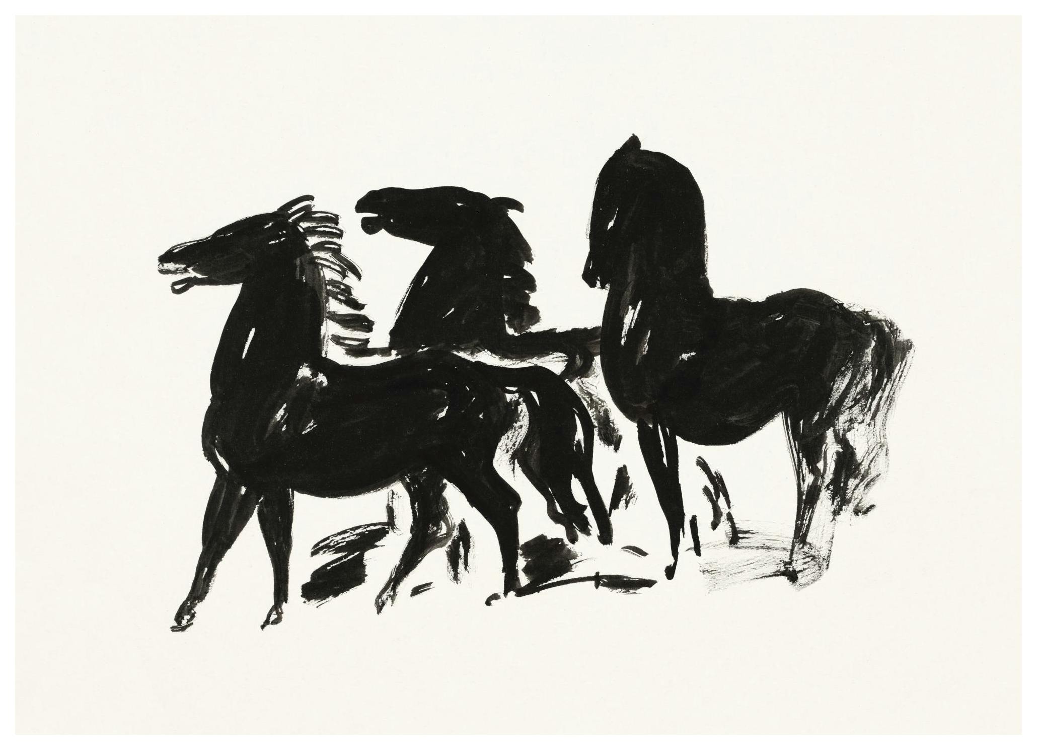 Leo Gestel - Three Black Horses Poster (50x70 cm) - Nordic Retreat