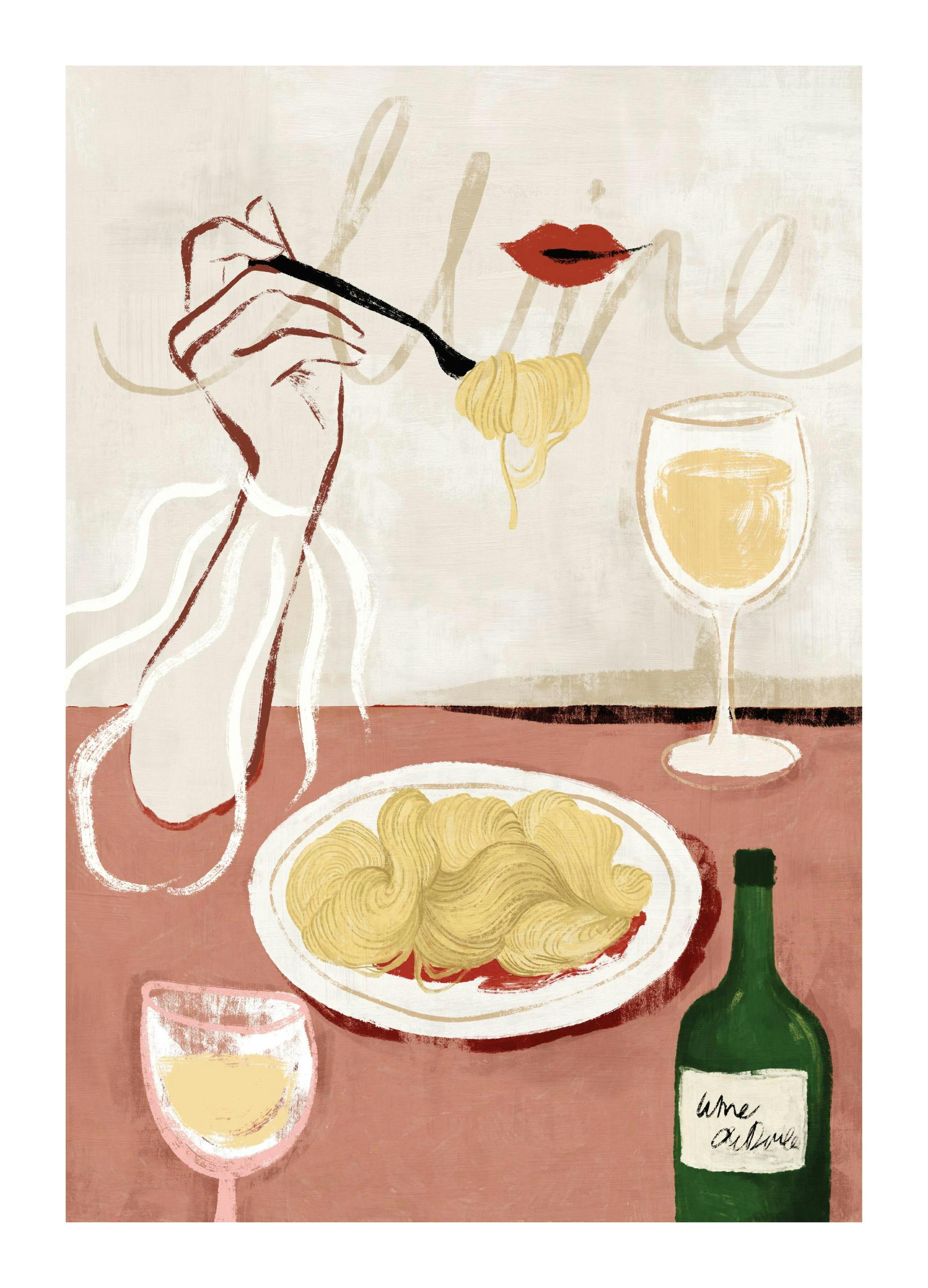 Prints - Wine and Pasta Print (50x70 cm) - Wine and cocktails posters
