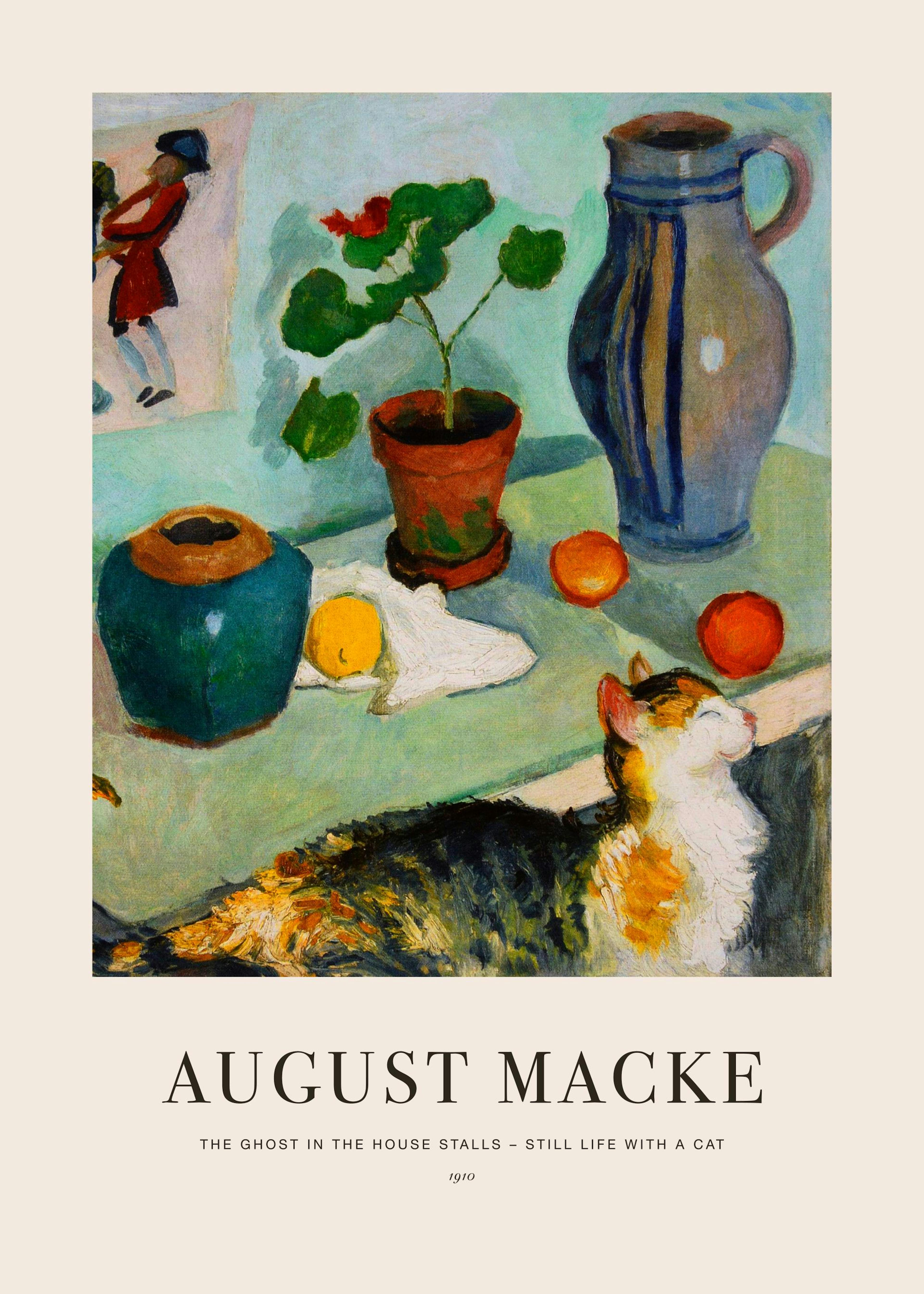 August Macke - The Ghost in the House Stalls - Still Life with a Cat Print 0